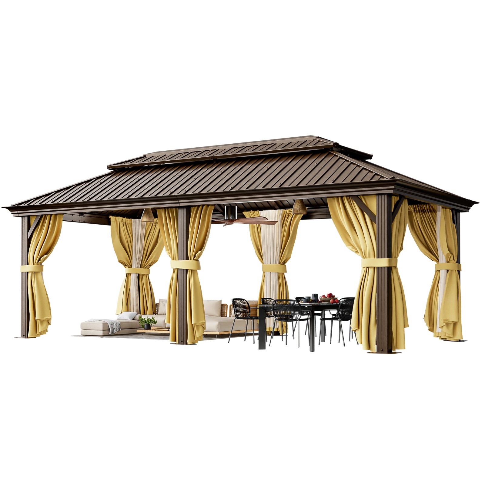COBIZI 12'x20' Heavy Duty Double HardTop Gazebo with Privacy Curtains & Netting, SPC91