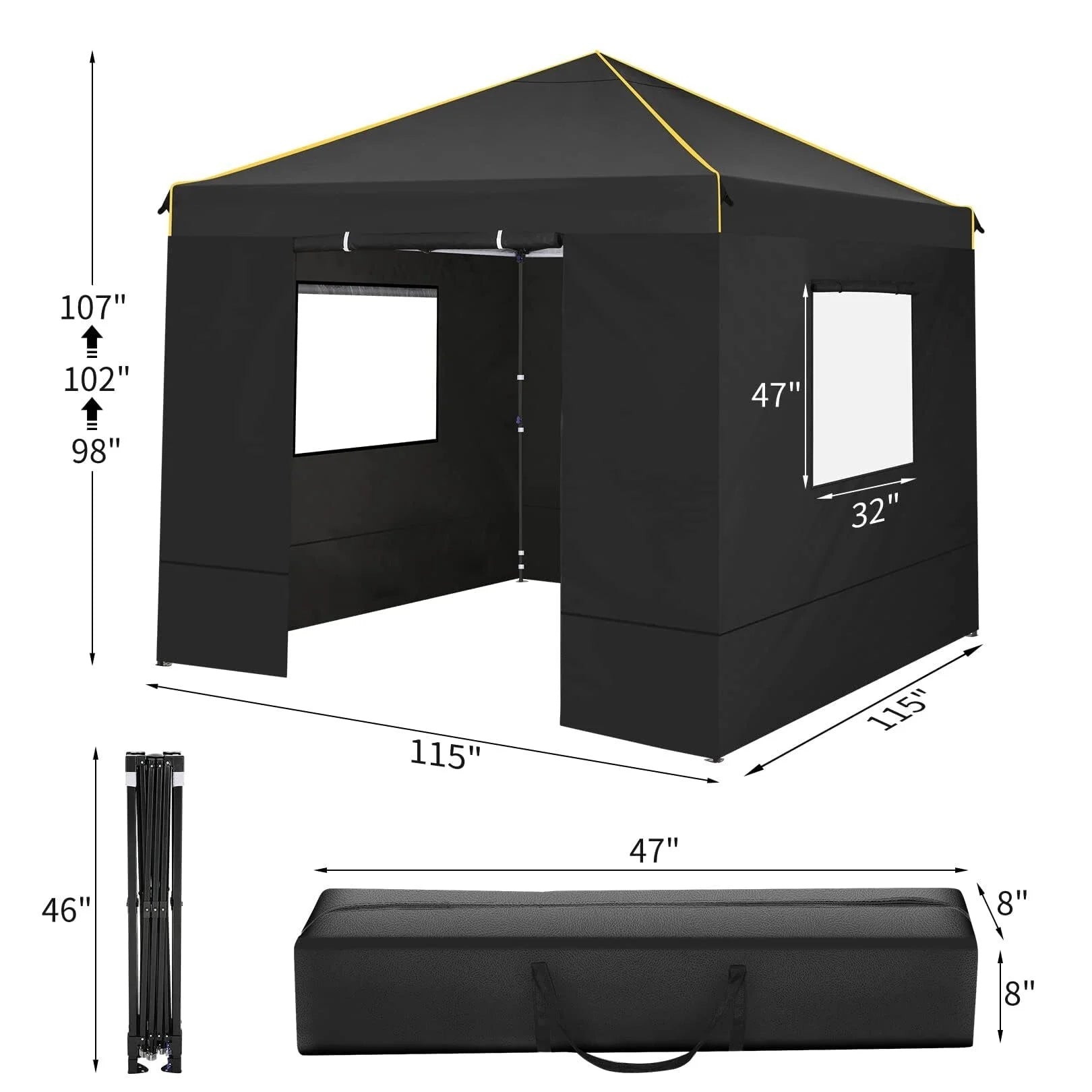 HOTEEL 10' x 10' Outdoor Canopy Party Tent EZ Pop up Canopy Portable Commercial Instant Canopy Shelter Tent Waterproof Gazebo with 4 Sidewalls & Carry Bag,Stakes & Ropes,Black