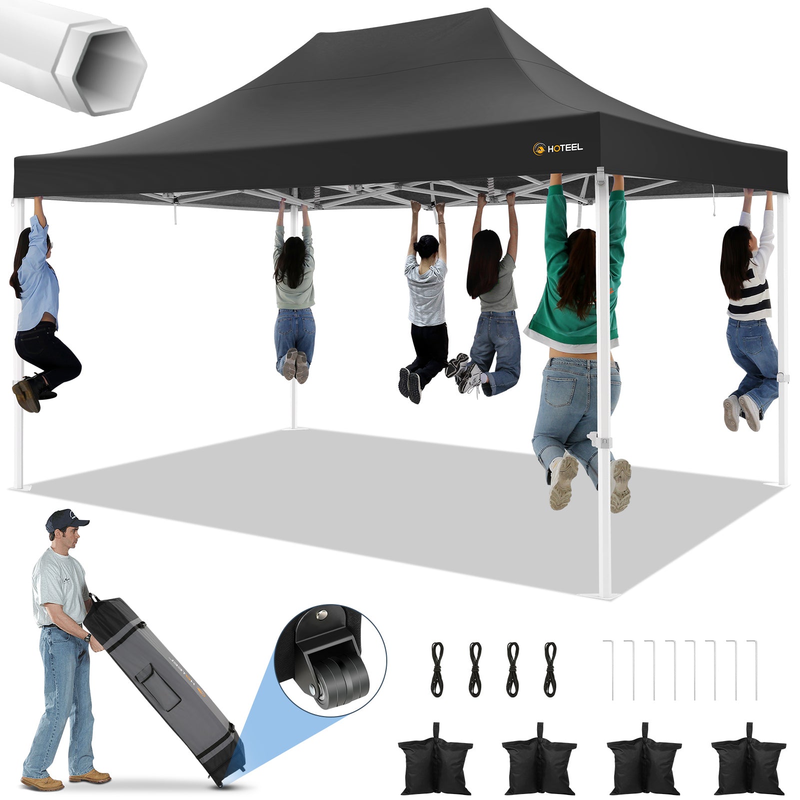 HOTEEL 10x15 Pop Up Canopy Tent Heavy Duty Easy Up Outdoor Canopy Commercial Event Tent Wedding with Roller Bag,UV 50+ & Upgraded No Water Accumulation,Thick Hexagonal Legs