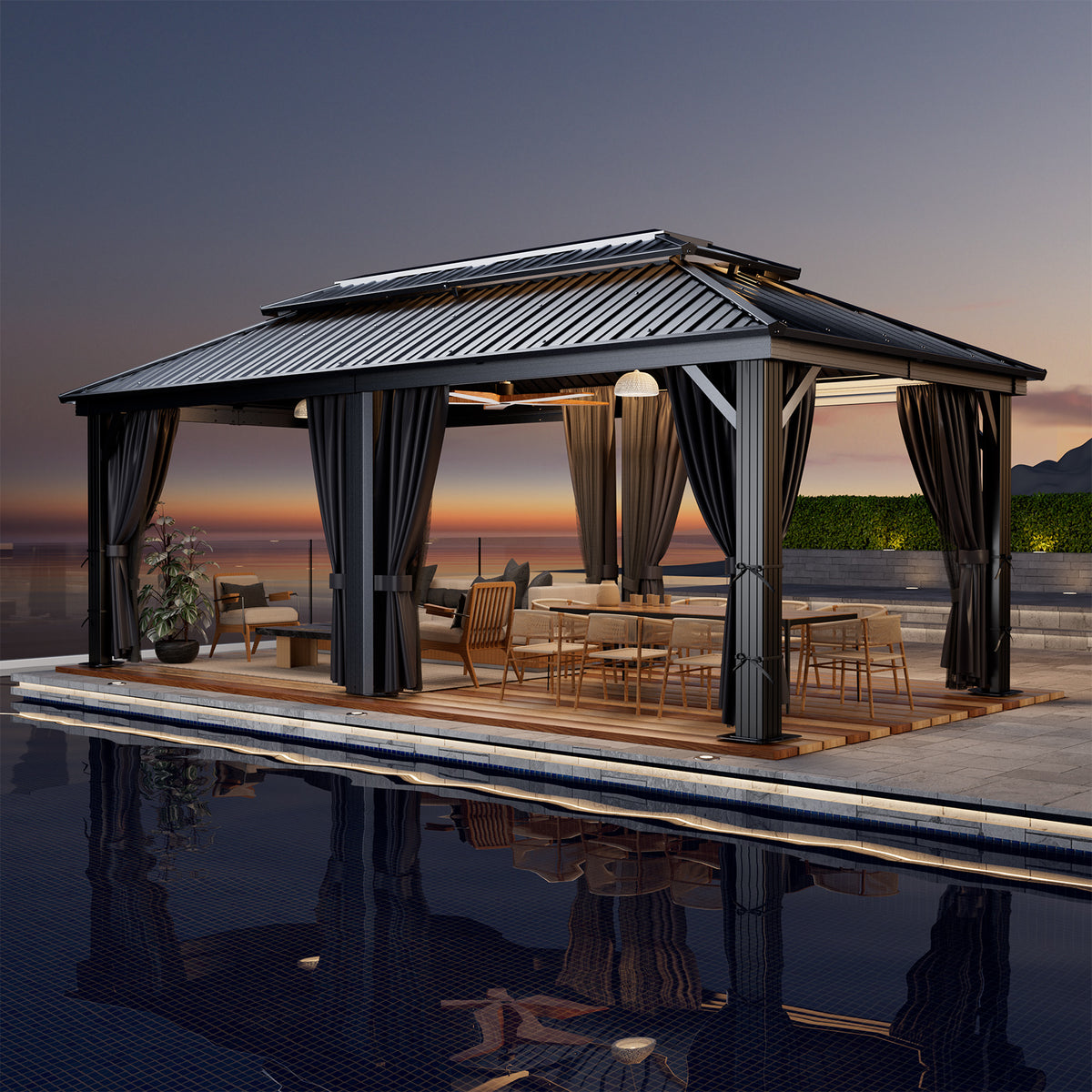 COBIZI 12'x20' Heavy Duty Hard Top Gazebo Pro with Curtains & Netting SPC279