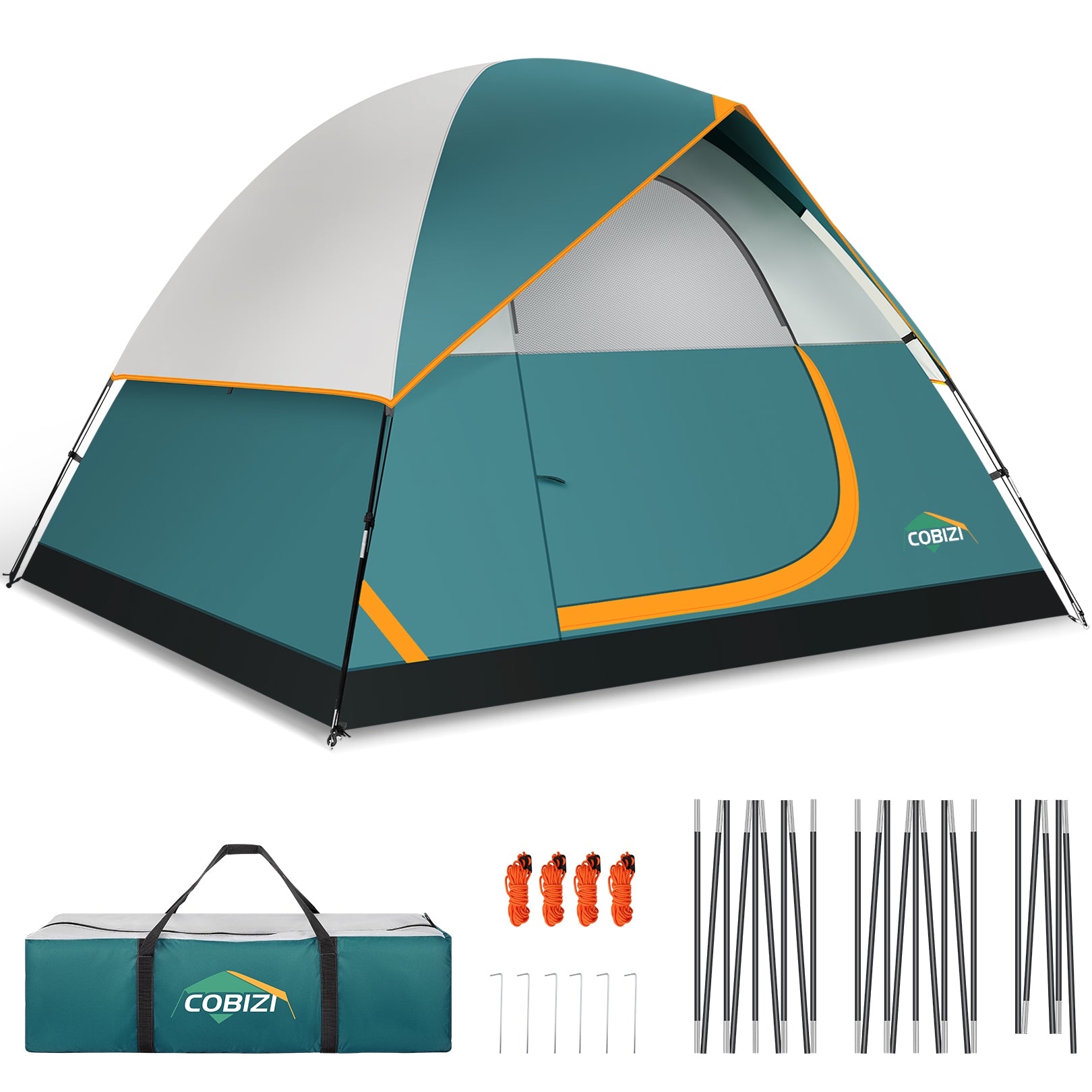 COBIZI 4 Person Camping Tent Easy Setup with Rainfly & Screen Windows SPC174