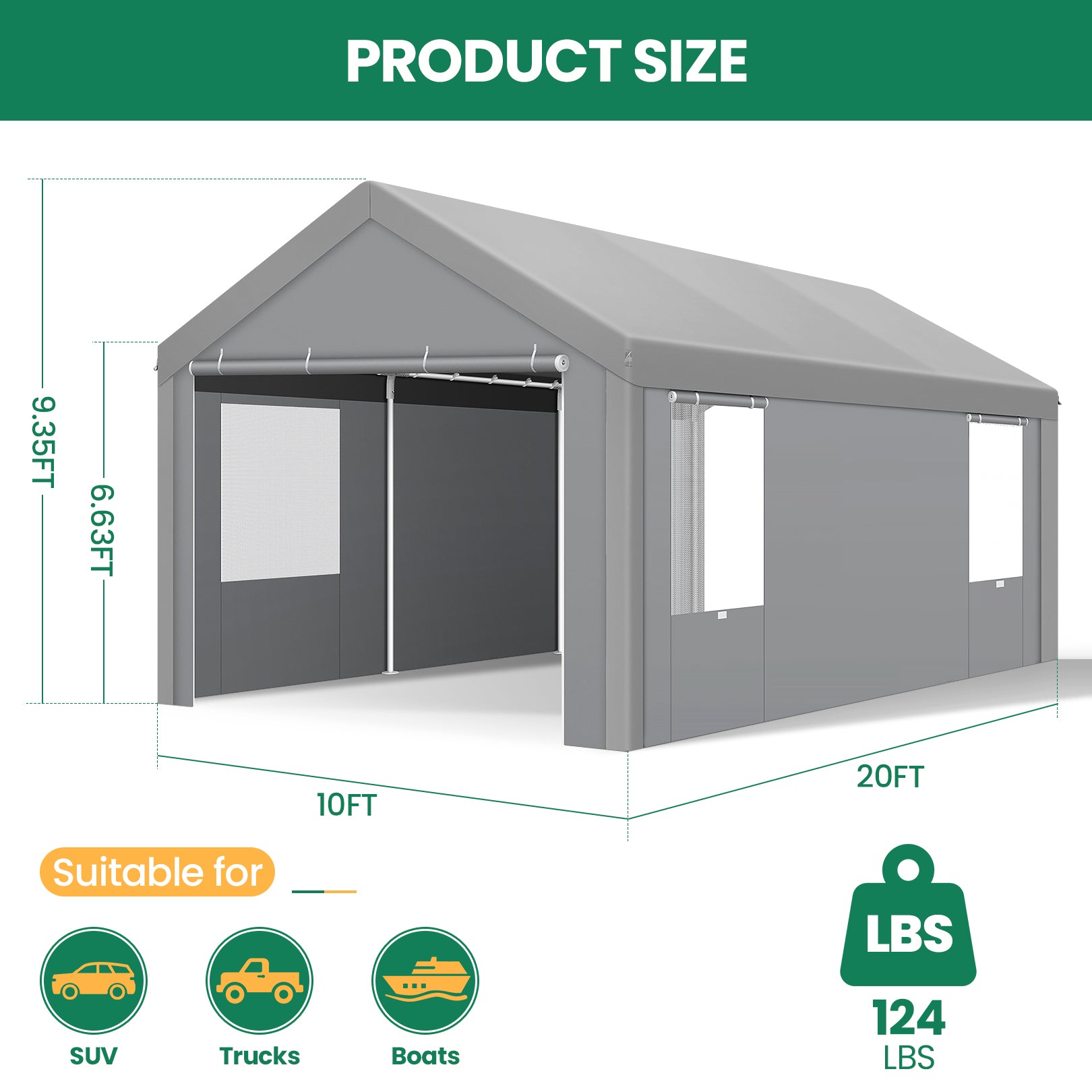 COBIZI 10'x20' Large Heavy Duty Canopy & Carport with Steel Frame SPC000101