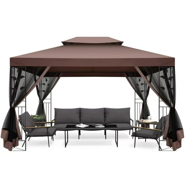 COBIZI 10' x 13' Pop Up Gazebo, Outdoor Steel Double Roof Canopy, Metal Frame Pavilion with Mosquito Netting, Sunshade for Garden, Patio, Lawns, Gray