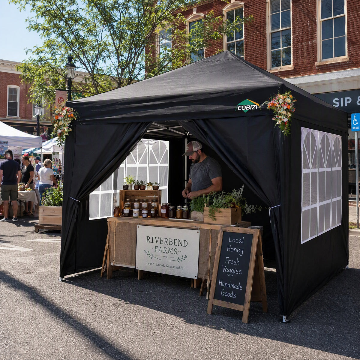 COBIZI 10'x10' Pop up & Protable Canopy Tent with 6 Sidewall & Carry Bag, Black SPC202