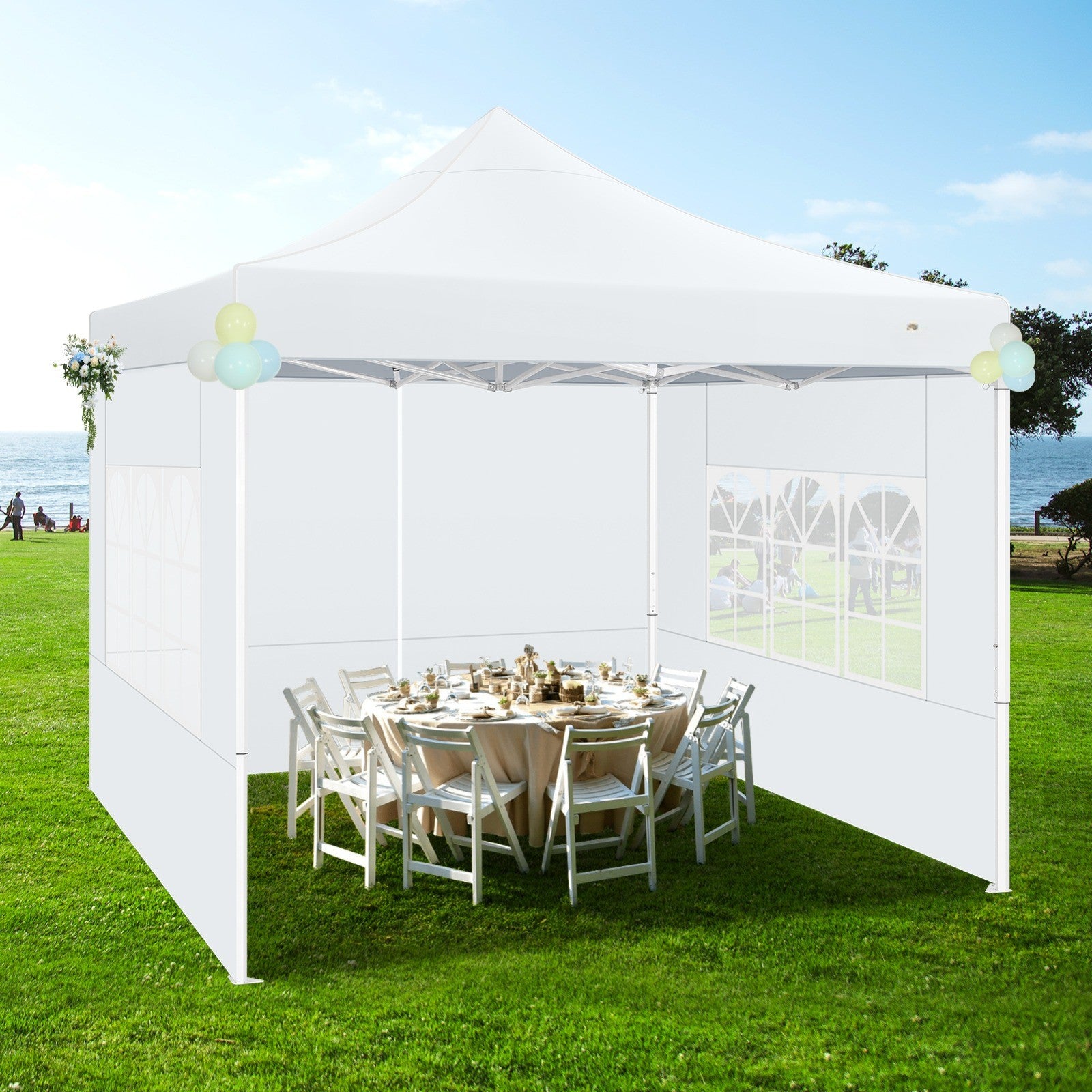 Hoteel 10'x10' Heavy Duty Canopy Tent with 4 Sidewalls, Commercial Instant Shelter Tent for Parties, Wedding Event, Adjustable Outdoor Canopy with Carry Bag, 4 Ropes & 8 Stakes, Dark Blue