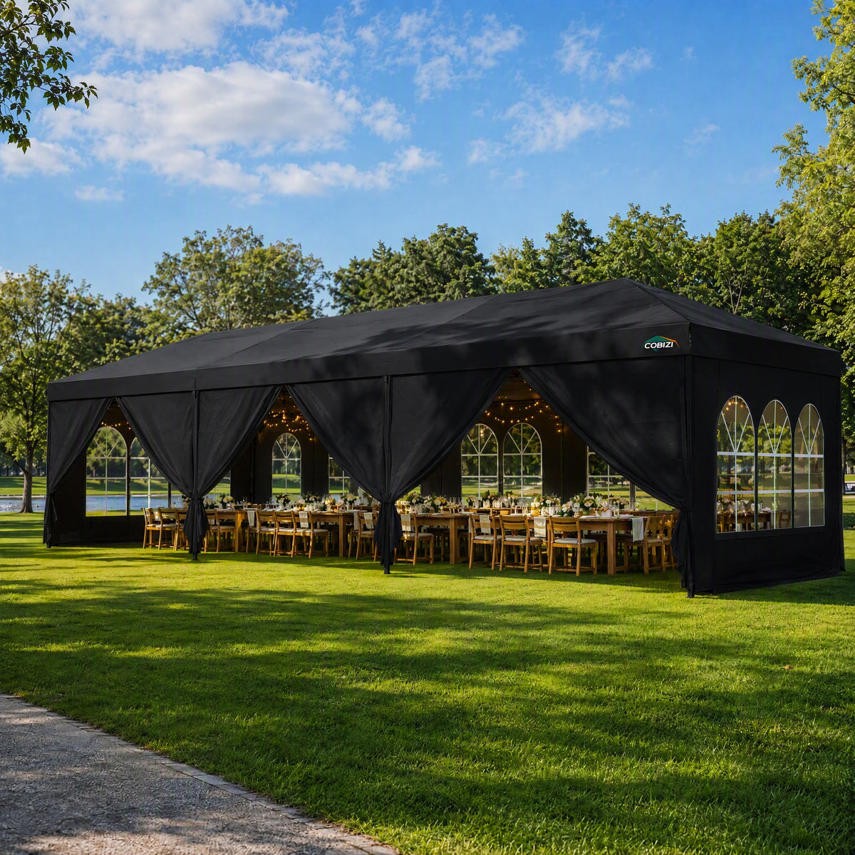 COBIZI 10'x30' Pop up Canopy with 6 Sidewalls & Carry Bag, Black SPC204