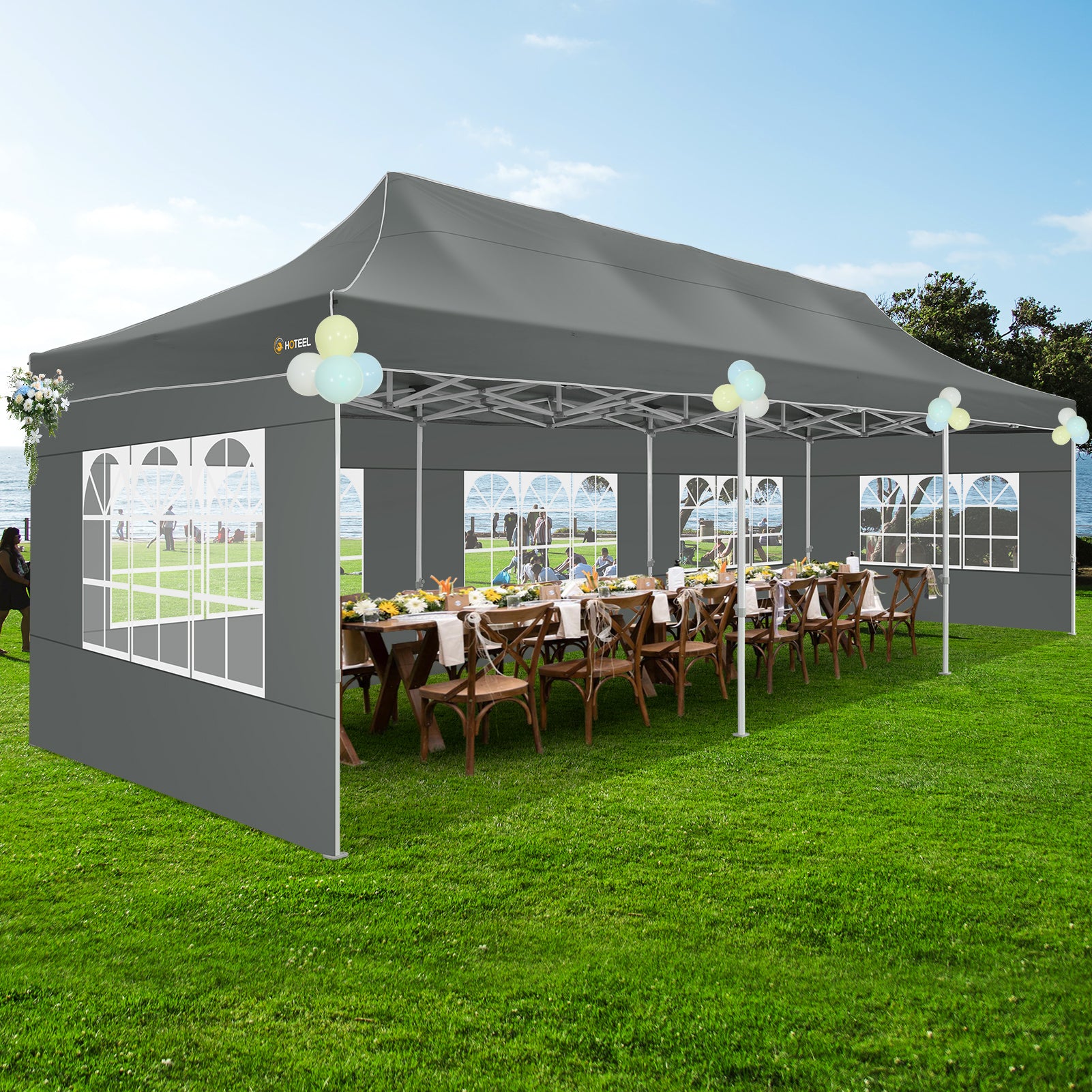 HOTEEL 10¡¯x30' pop-up tent, suitable for parties, heavy-duty easy-to-set-up tent with 8 side walls, outdoor commercial instant gazebo, suitable for wedding events, with portable bag