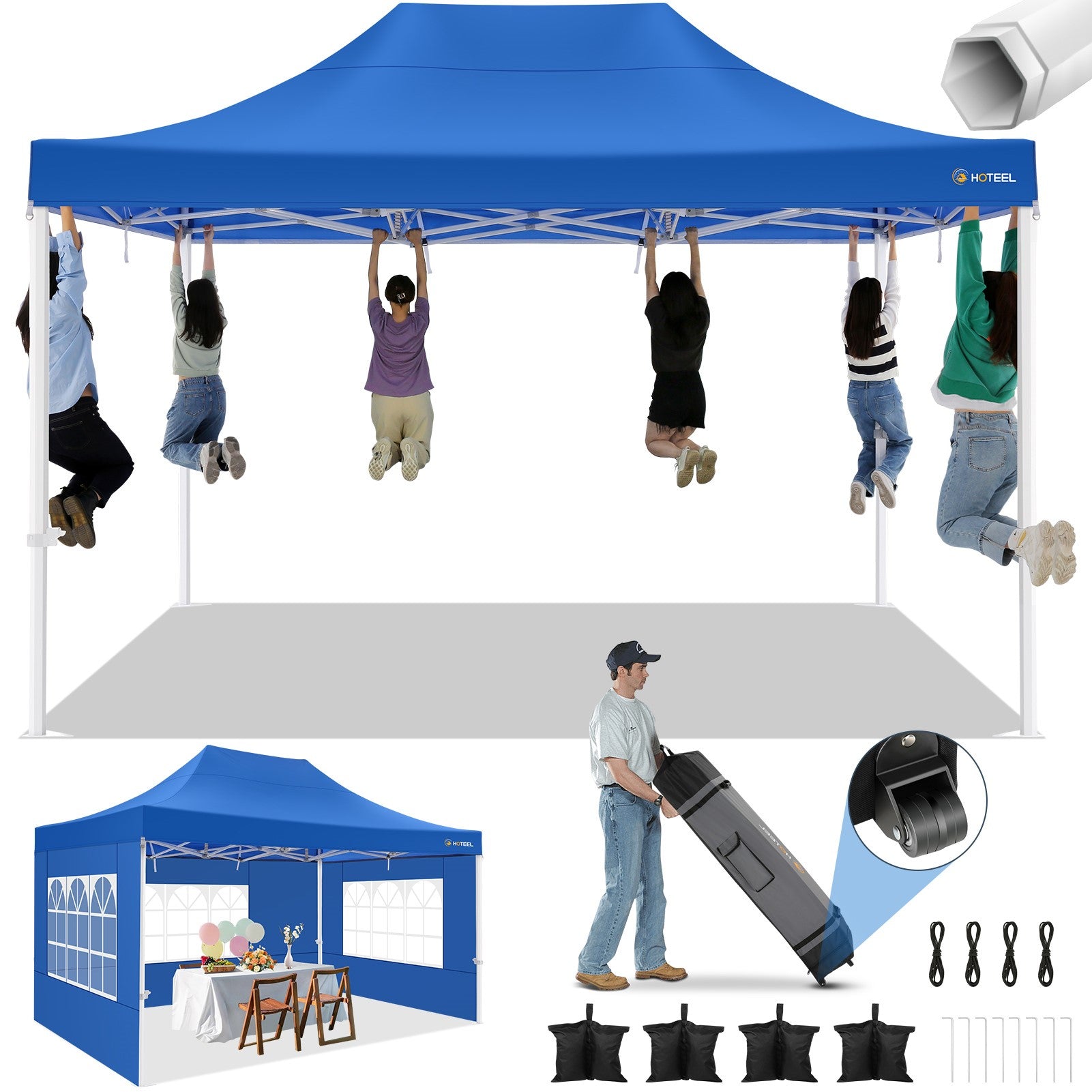 Hoteel 10x15 Heavy Duty Canopy Tent with 4 Sidewalls,Pop up Canopy for Parties Wedding,Commercial Easy up Gazebo with Roller Bag,UV 50+ &,Blue