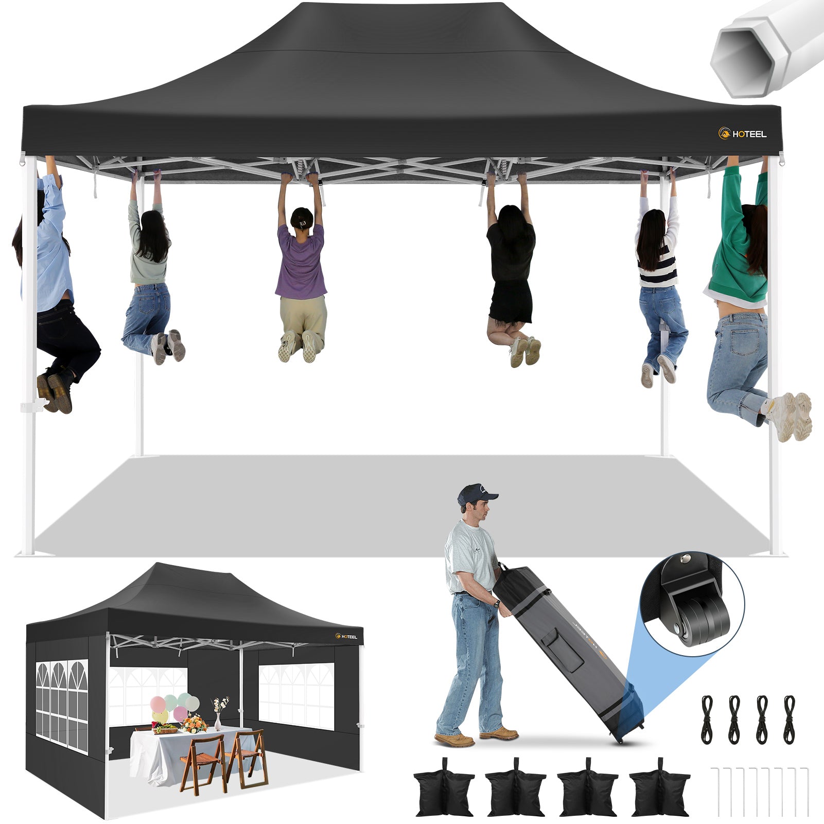 Hoteel 10'x15' Heavy Duty Canopy Tent with 4 Sidewalls,Pop up Canopy for Parties Wedding,Commercial Easy up Gazebo with Roller Bag,UV 50+&Waterproof