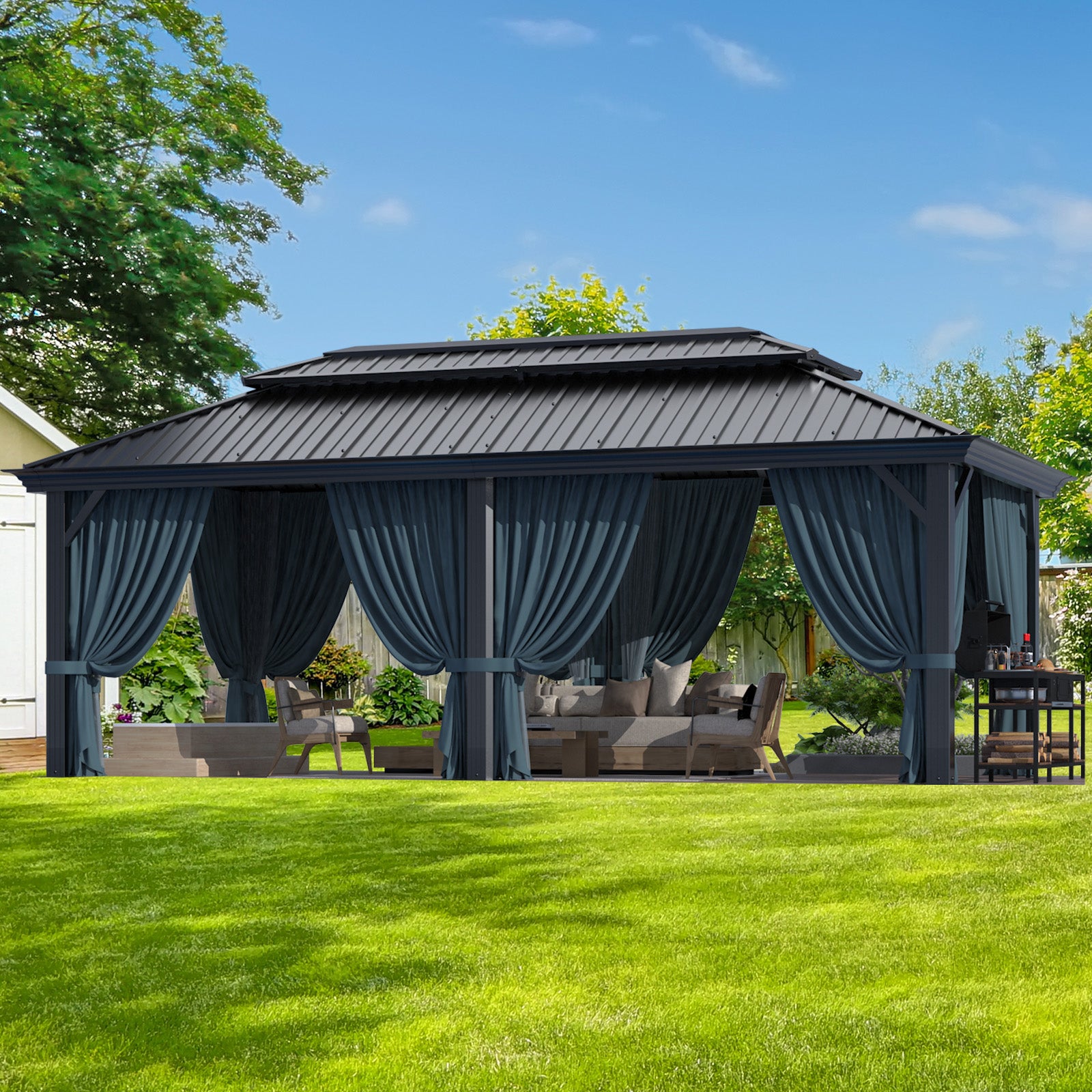 COBIZI 12'x20' Heavy Duty Double HardTop Gazebo with Privacy Curtains & Netting, SPC91