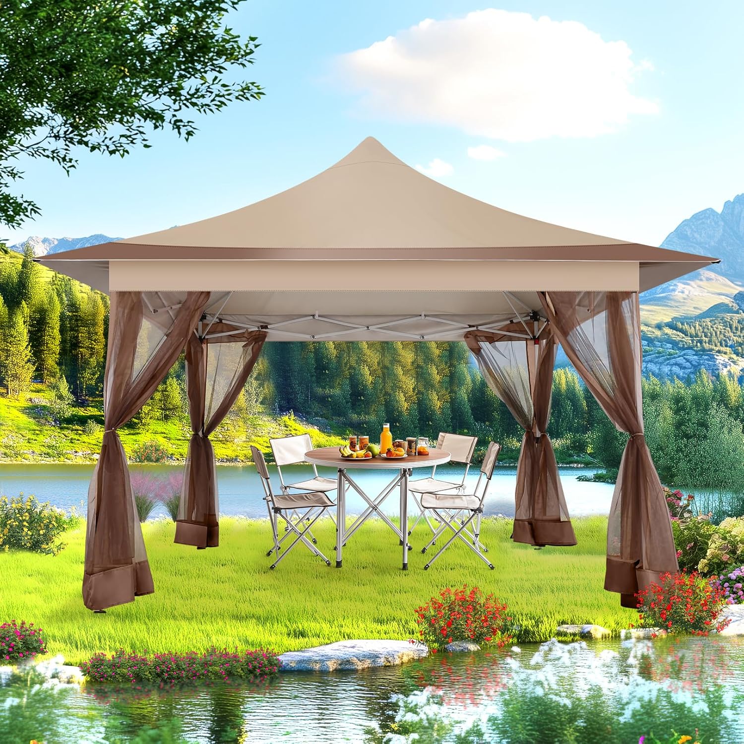 COBIZI 12'x12' Pop-up Gazebo, Durable Gazing Pavilion with Mosquito Netting SPC149