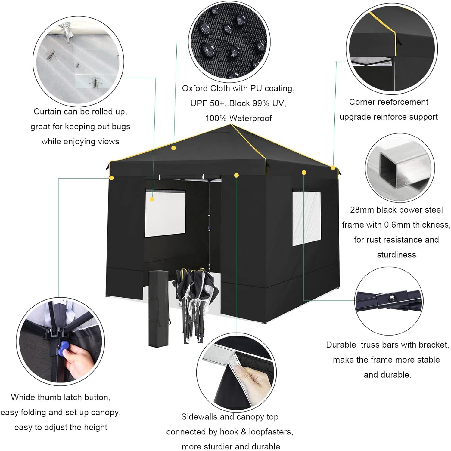 HOTEEL 10' x 10' Outdoor Canopy Party Tent EZ Pop up Canopy Portable Commercial Instant Canopy Shelter Tent Waterproof Gazebo with 4 Sidewalls & Carry Bag,Stakes & Ropes