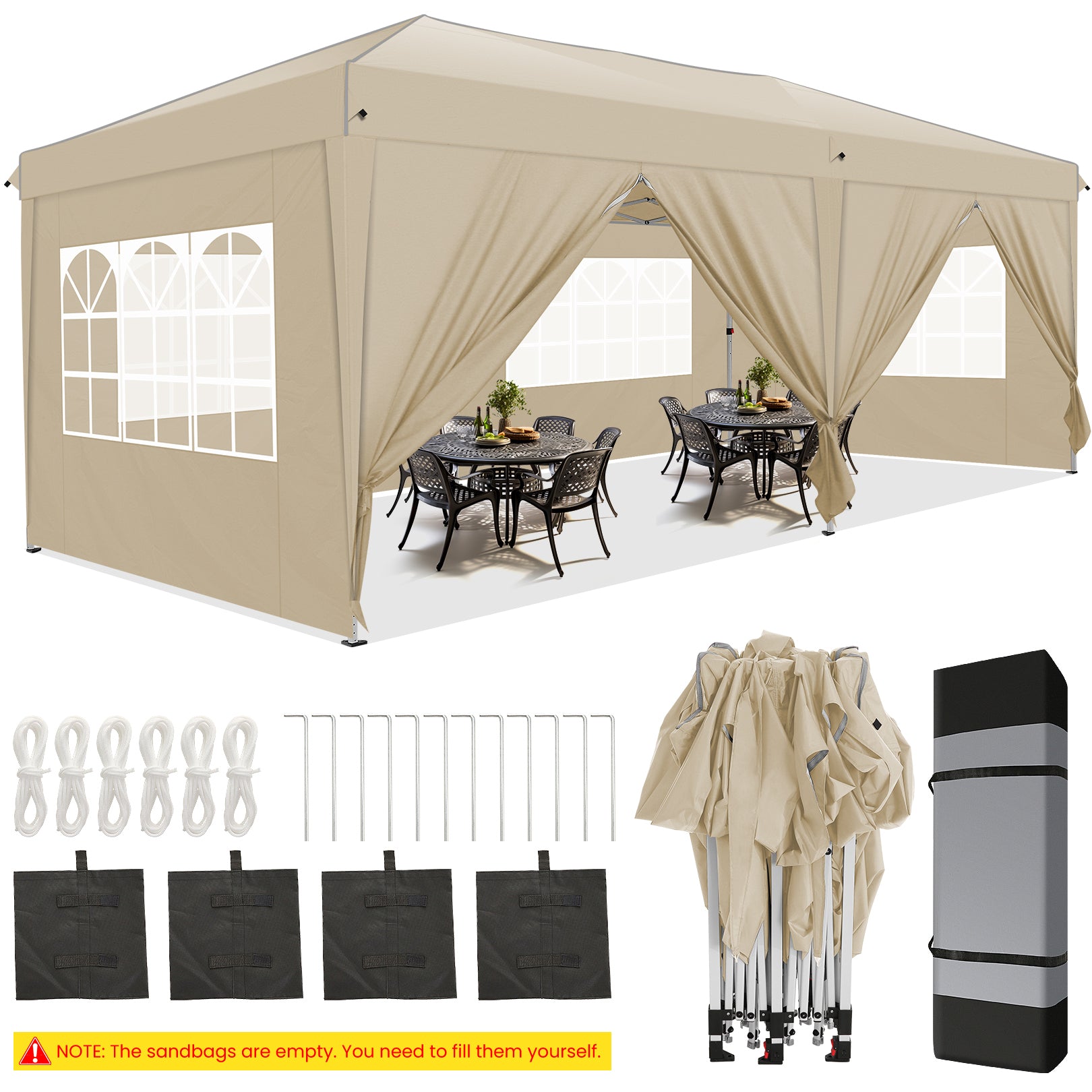 HOTEEL 10'x20' Pop Up Canopy with Sidewalls,Easy Up Canopy Tent with Carry Bag,Outdoor Canopies with 4 Sandbags,Large Tents for Outdoor Events,Wedding,Backyard,Commercial,Black