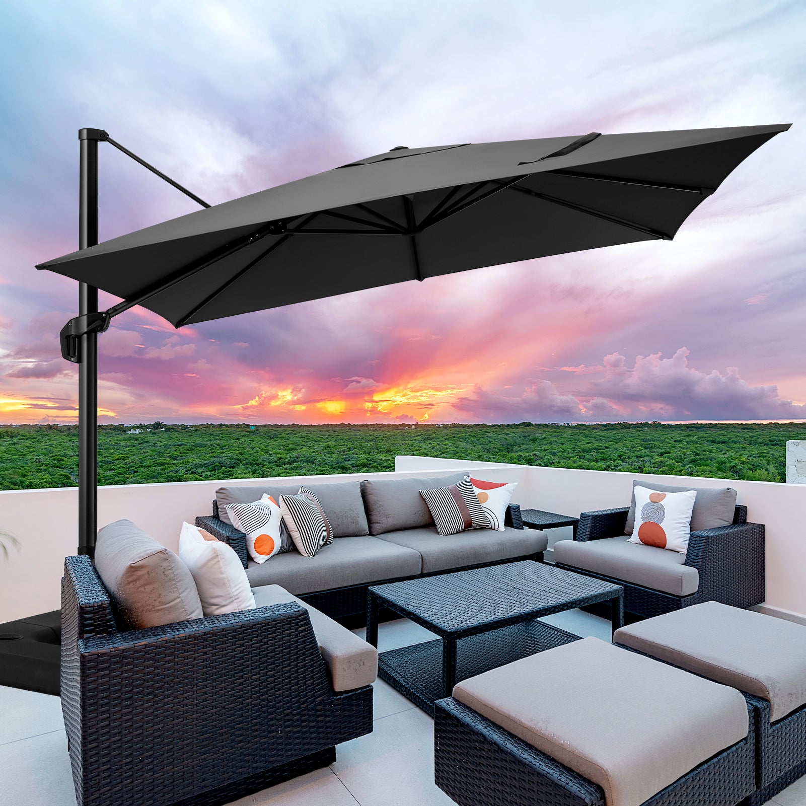 Hoteel 10 Ft Patio Umbrella Outdoor Cantilever Square Umbrella Aluminum Offset Umbrella with Base, 360¡ã Rotation
