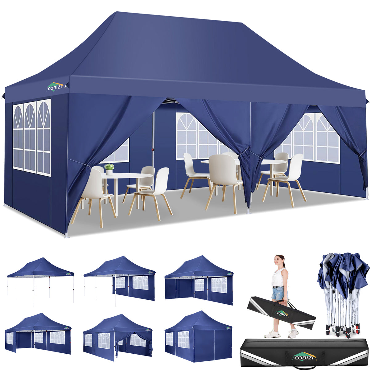 COBIZI 10'x20' Pop Up Waterproof Party Tent Canopy with 6 Removable Sidewalls AMA5924