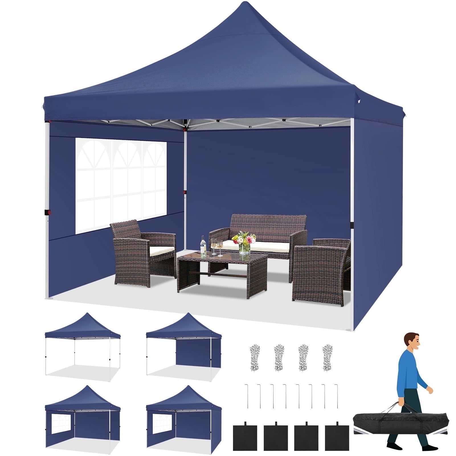 HOTEEL Pop up Canopy Tent 10x10 Commercial Instant Canopy with 4 Sidewalls & Carry Bag,Portable Tent for Parties Beach Camping Party Event Shelter Sun Shade,White