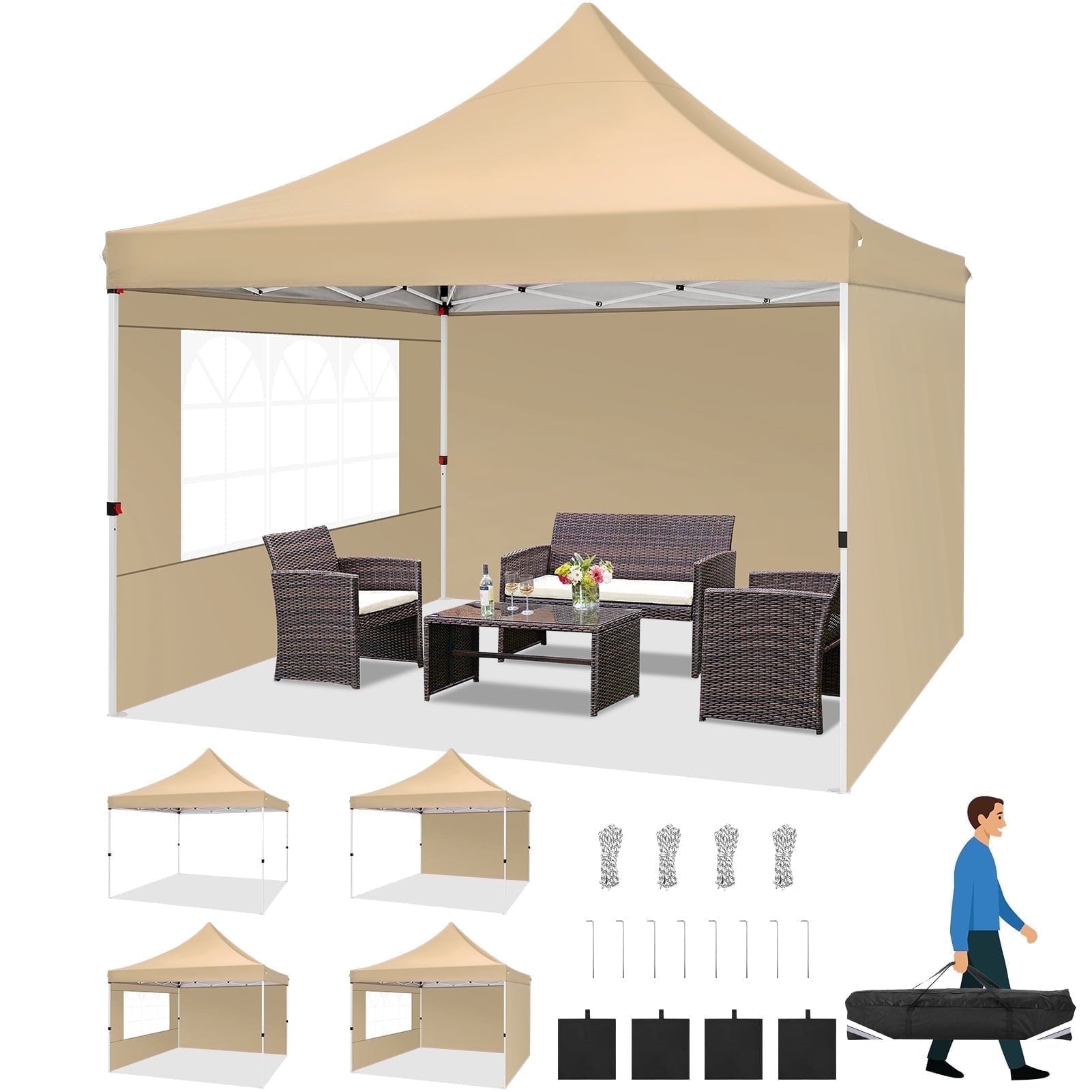 HOTEEL Pop up Canopy Tent 10x10 Commercial Instant Canopy with 4 Sidewalls & Carry Bag,Portable Tent for Parties Beach Camping Party Event Shelter Sun Shade,White
