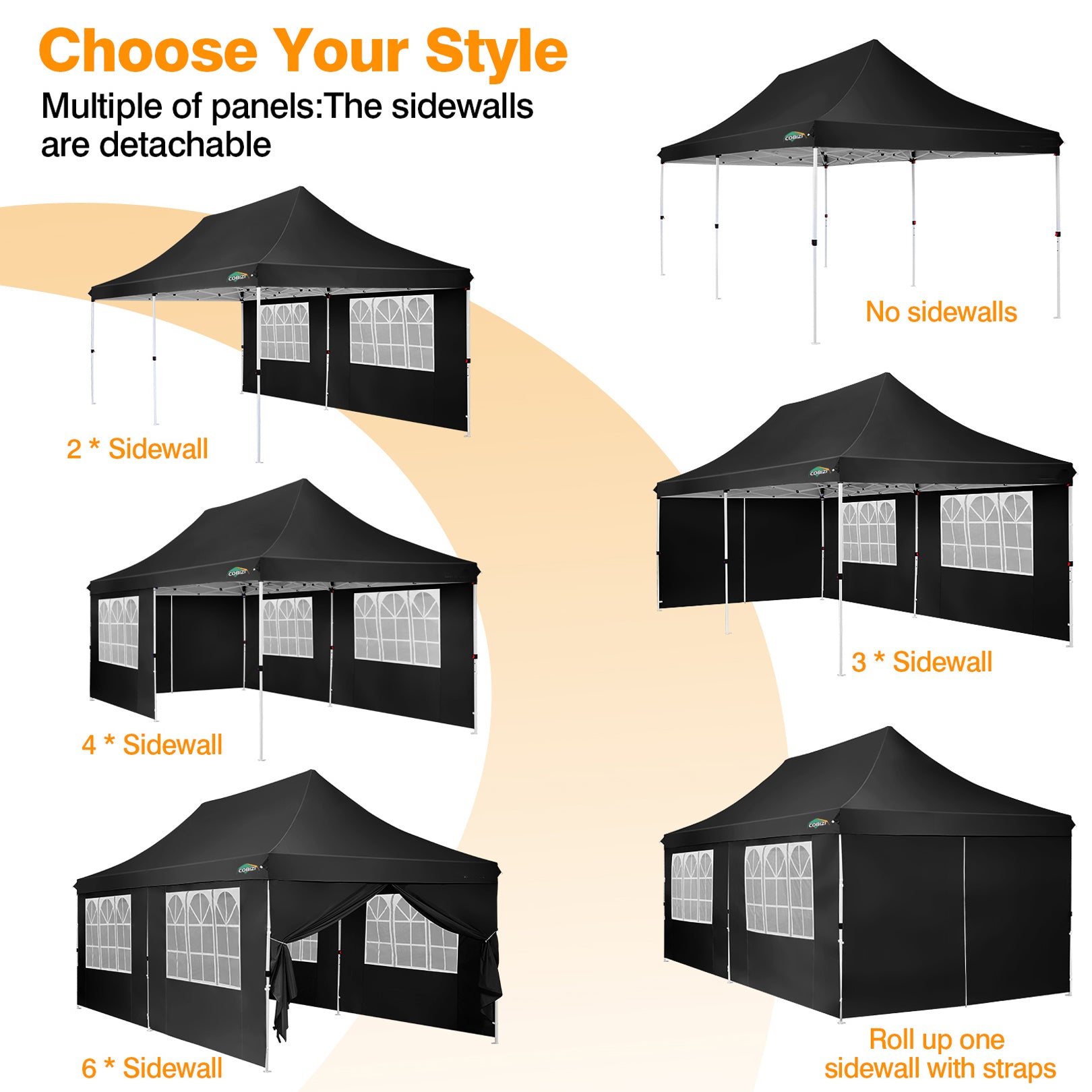 HOTEEL 10x20 Pop Up Canopy Tent with 6 Removable Sidewalls,Easy Up Commercial Canopy with Upgrade Raised Roof,Waterproof and UV50+ Gazebo with Carry Bag,Black