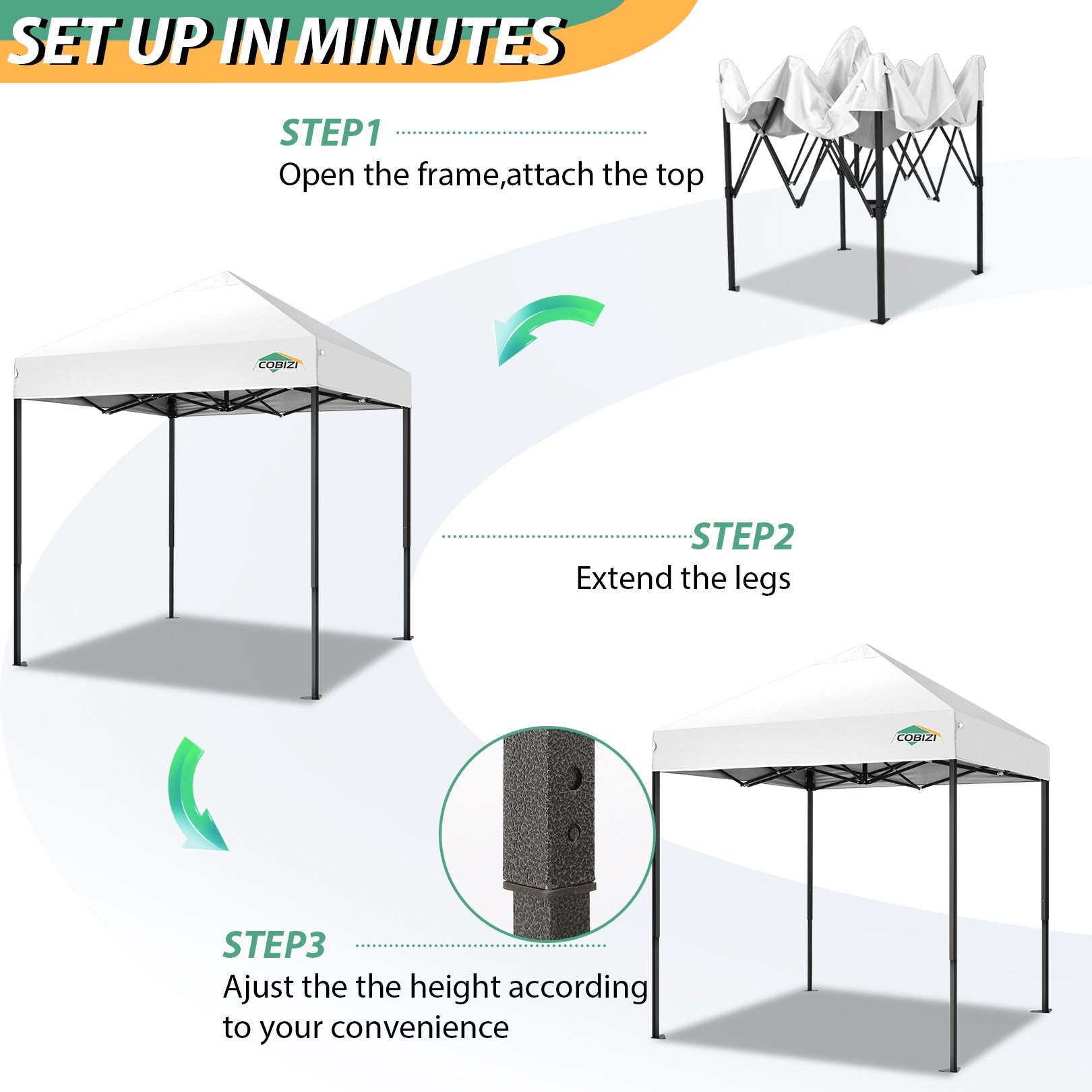COBIZI 6.5x6.5 FT Pop up Canopy, Waterproof Commercial Canopy Tent,Outdoor Garden Gazebo, with Carry Bag
