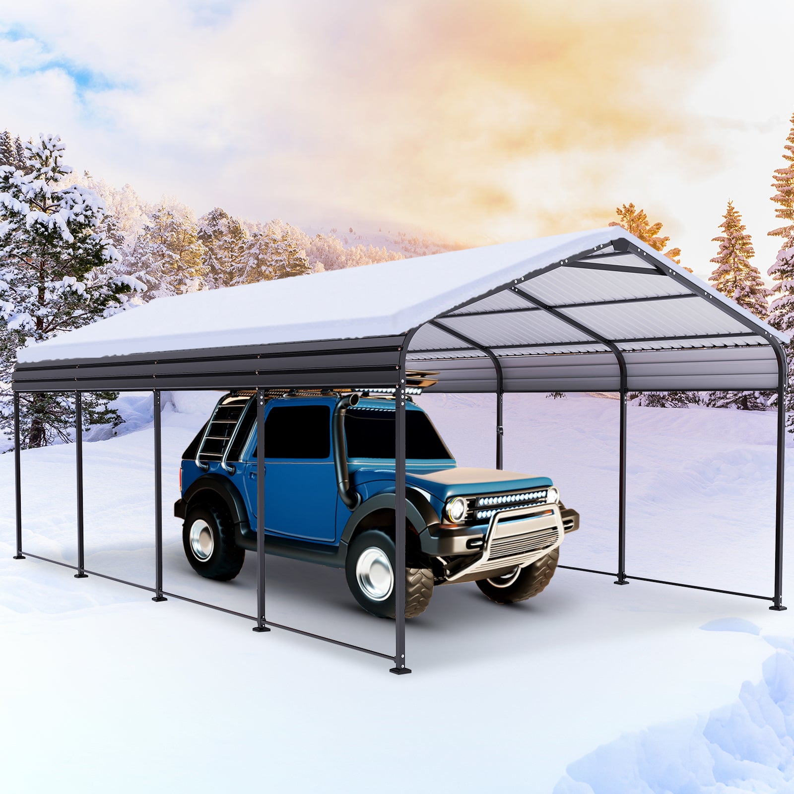 HOTEEL 12x21ft Heavy Duty Metal Carport with Galvanized Steel Roof, Steel Carport Kits Outdoor with Metal Roof, Galvanized Car Shelter for Tractors, Pickup, Boat, Car