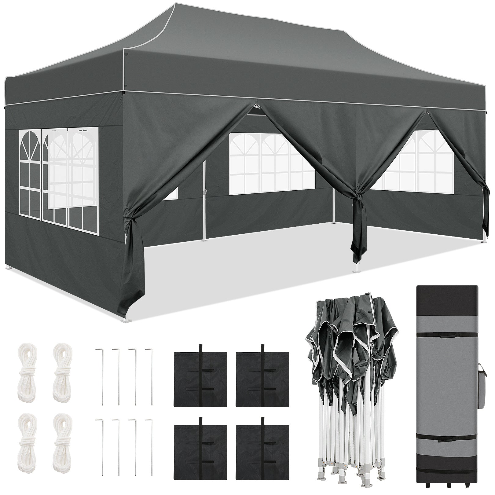 HOTEEL Tents for Parties, 10x20 Pop Up Canopy Tent Heavy Duty with 6 Sidewalls, Commercial Outdoor Canopy Tents for Event Wedding, All Season UV 50+& Waterproof with Roller Bag, Thickened Legs, Black