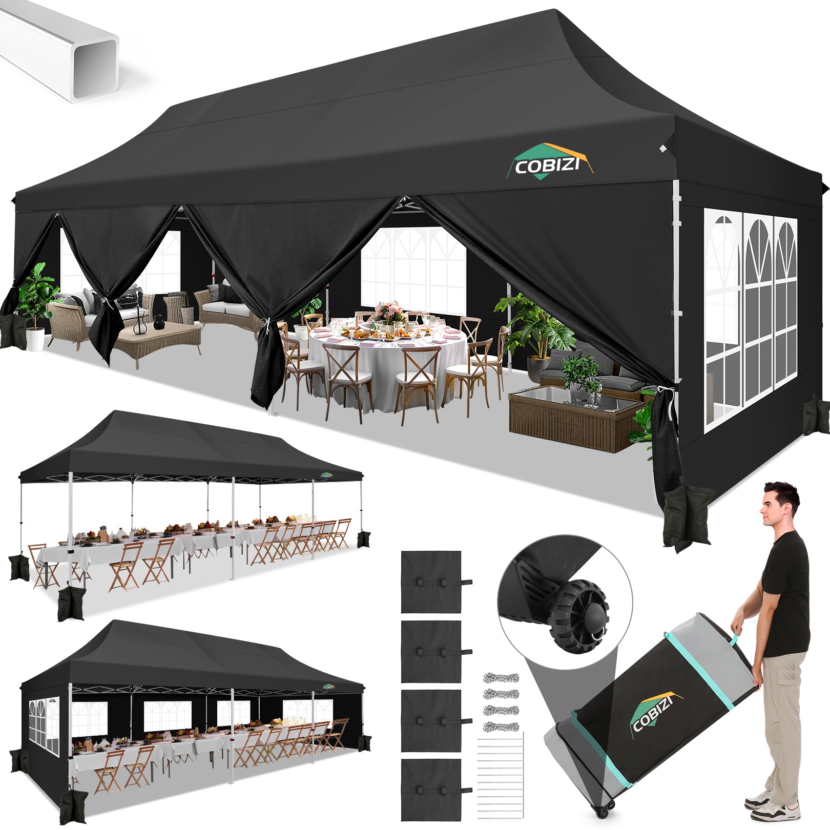 COBIZI 10'x30' Large Pop up Canopy, Easy Set Up With 8 Removable Sidewalls SPC122