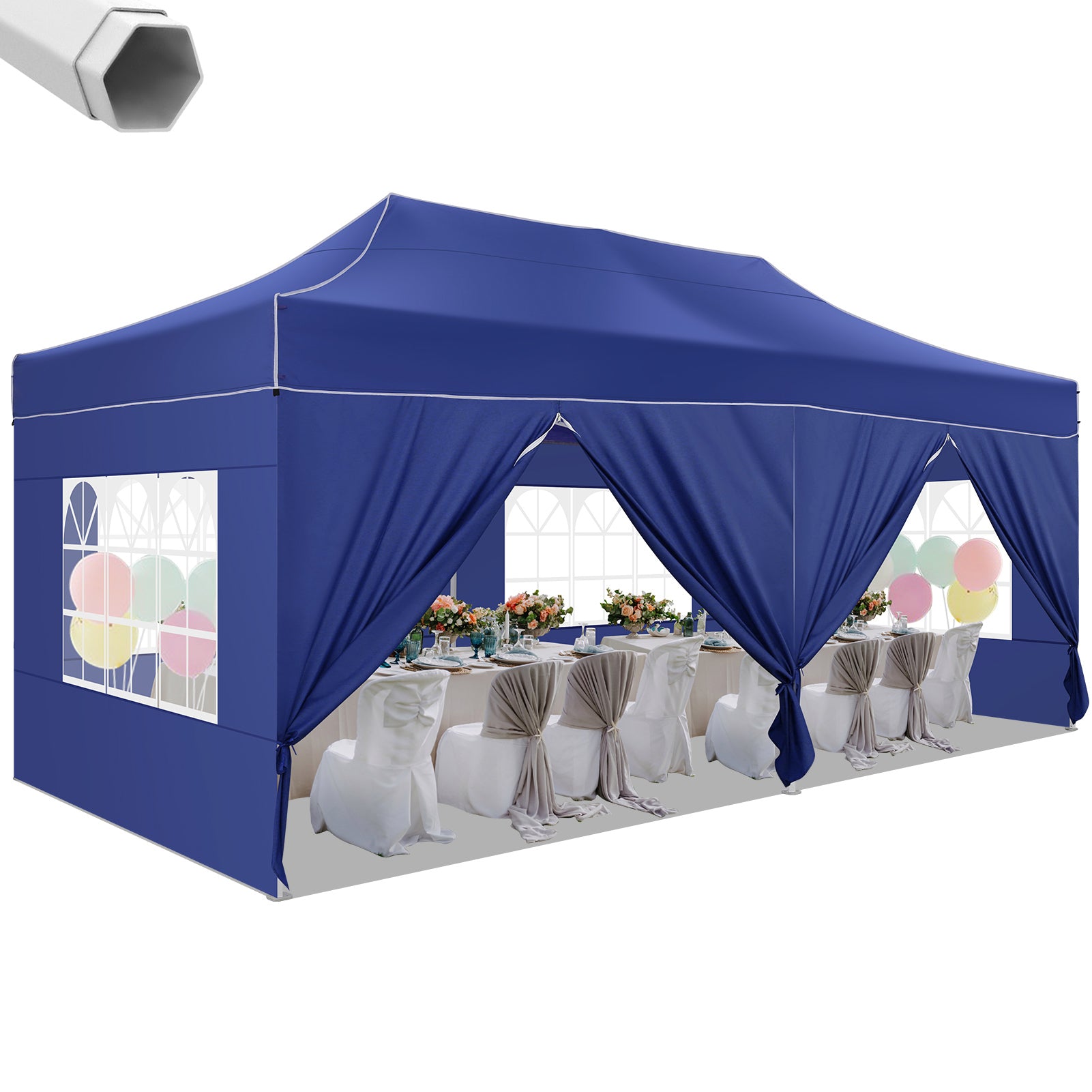 HOTEEL Tents for Parties, 10x20 Pop Up Canopy Tent Heavy Duty with 6 Sidewalls, Commercial Outdoor Canopy Tents for Event Wedding, All Season UV 50+& Waterproof with Roller Bag, Thickened Legs, Black