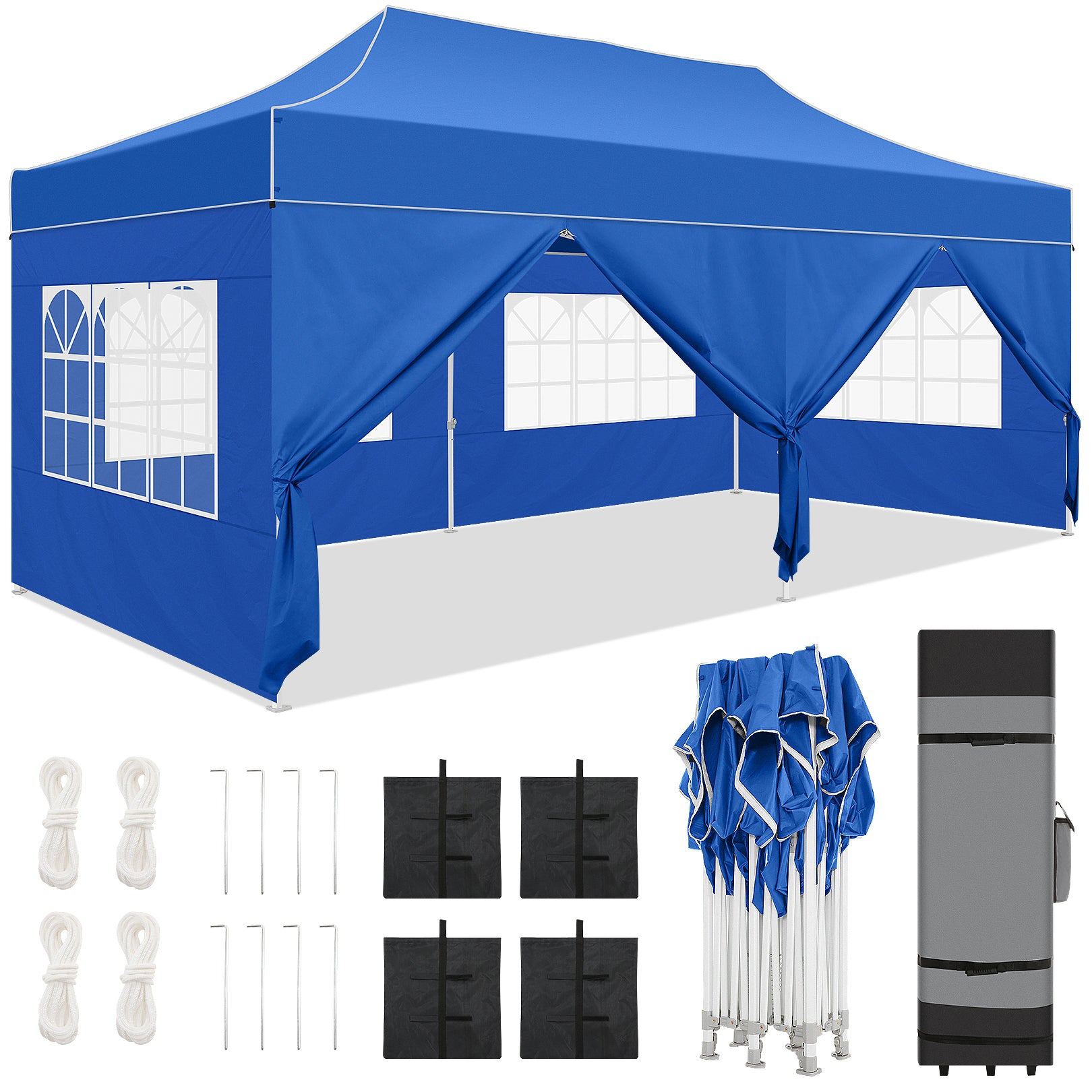 HOTEEL Tents for Parties, 10x20 Pop Up Canopy Tent Heavy Duty with 6 Sidewalls, Commercial Outdoor Canopy Tents for Event Wedding, All Season UV 50+& Waterproof with Roller Bag, Thickened Legs, Black