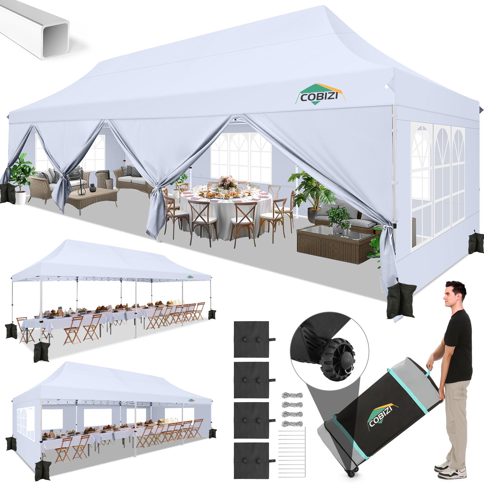 COBIZI 10'x30' Large Pop up Canopy, Easy Set Up With 8 Removable Sidewalls SPC122