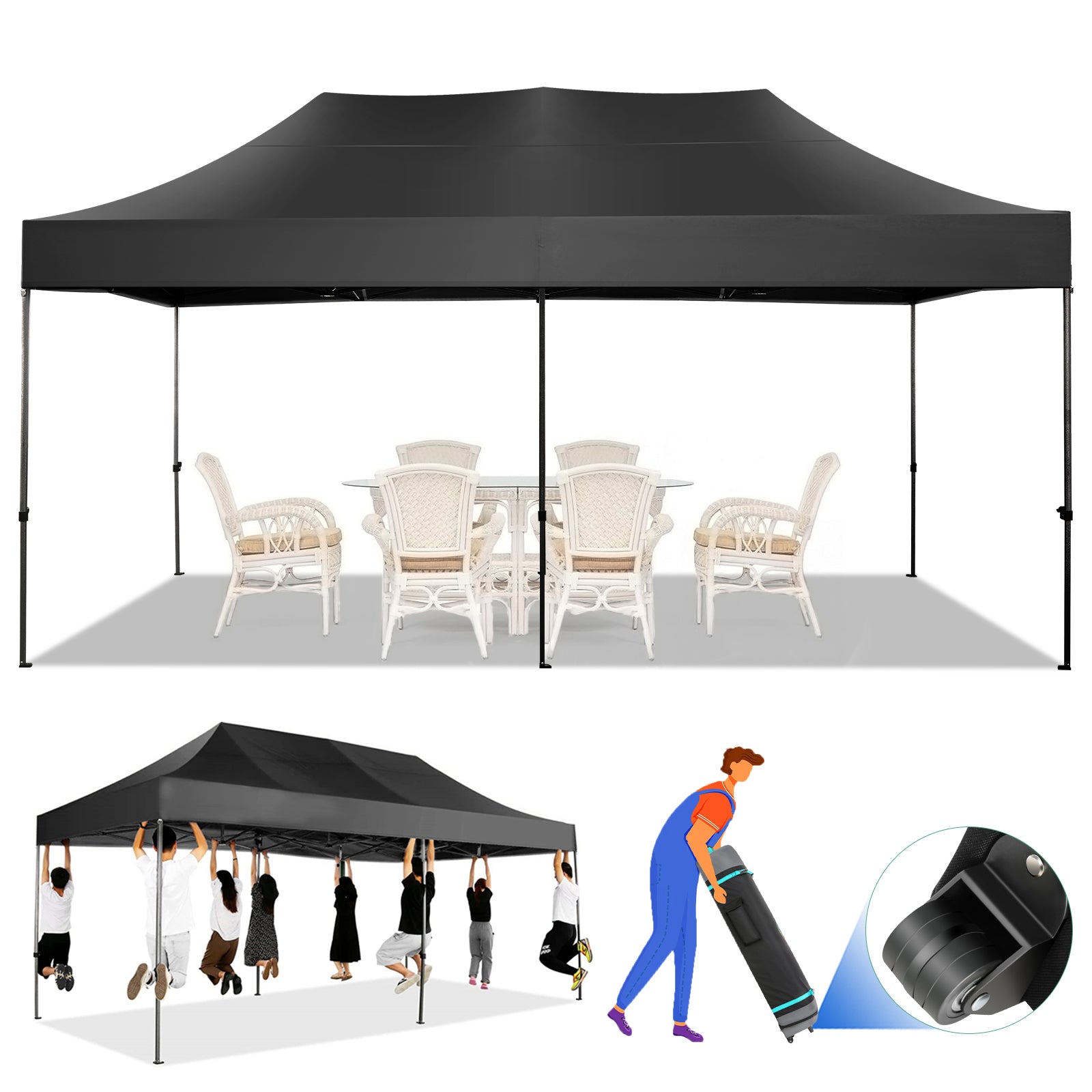 COBIZI 10'x20' Canopy Easy Pop Up Canopy Anti-UV Waterproof Outdoor Tent
