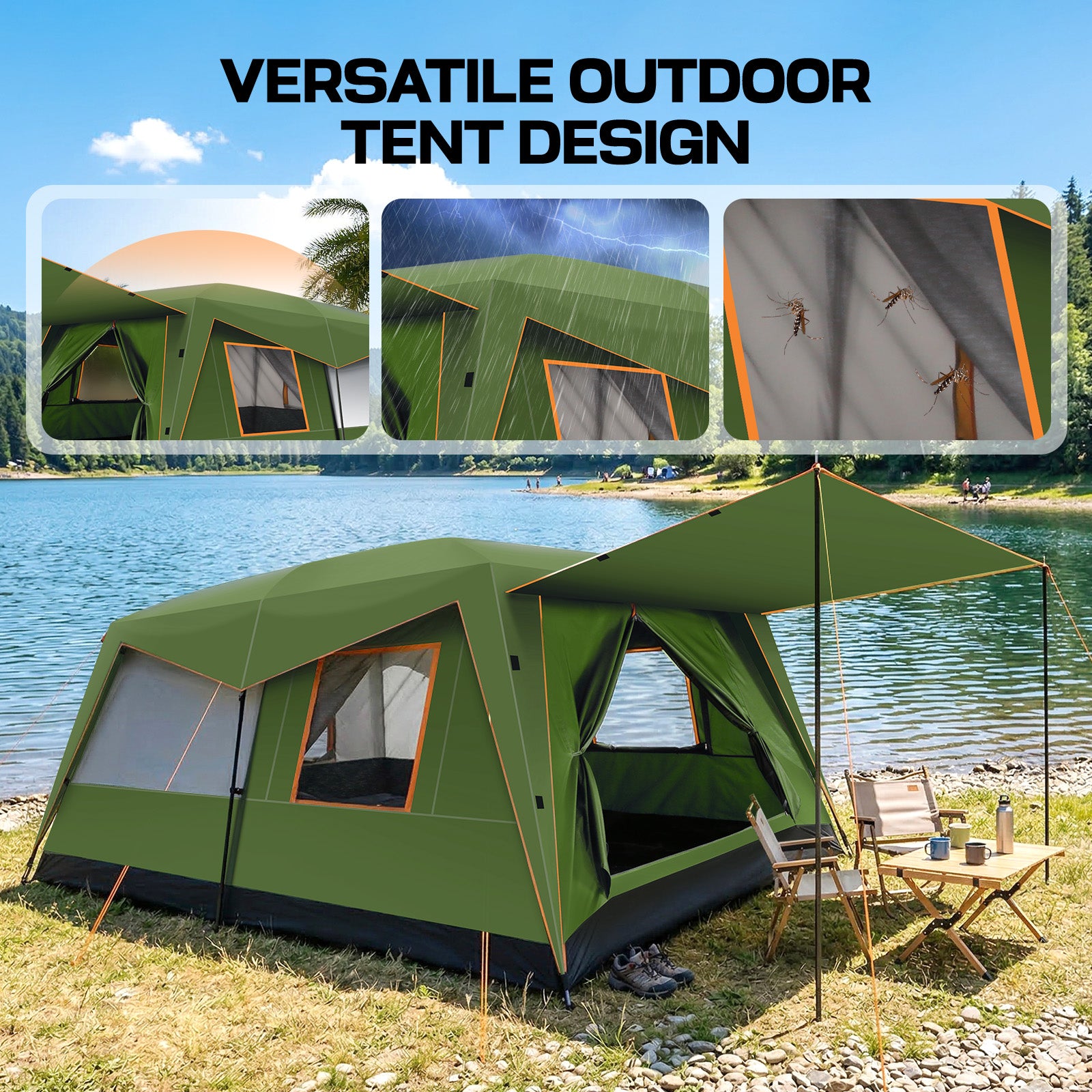 HOTEEL 10 Person Camping Tent Family Tents, Instant Cabin Tents, Family Cabin Multi Room Pop Up Tents Car Camping for Parties, Music Festival Tent, Big, Easy Up, Included Storage Pockets