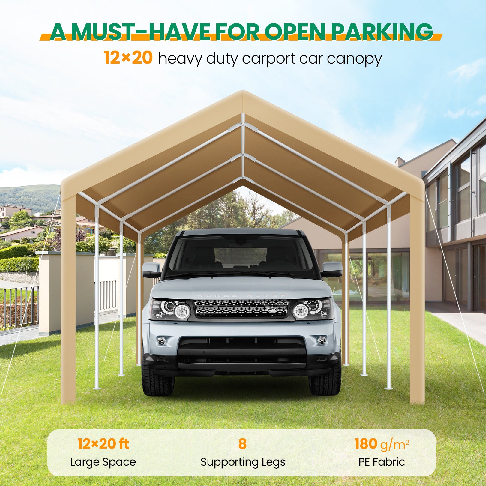 COBIZI Carport 10x20 ft Heavy Duty Car Canopy with Roll-up Windows Portable Garage with Removable Sidewalls & Door, Outdoor Canopy Carport Portable Car Tent Garage Car Canopy with Steel Frame, Gray