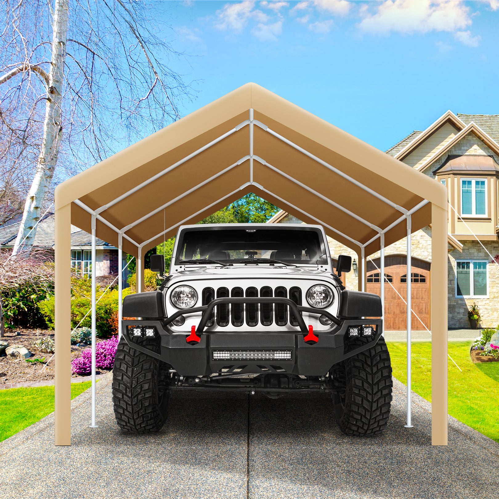 Hoteel 10'x20' Carport Heavy Duty Galvanized Car Canopy Tents with Powder-Coated Steel Frame, Quick Assembly Steel Shelter with All-Season Tarp for Outdoor Truck Boat Car Port Party Storage