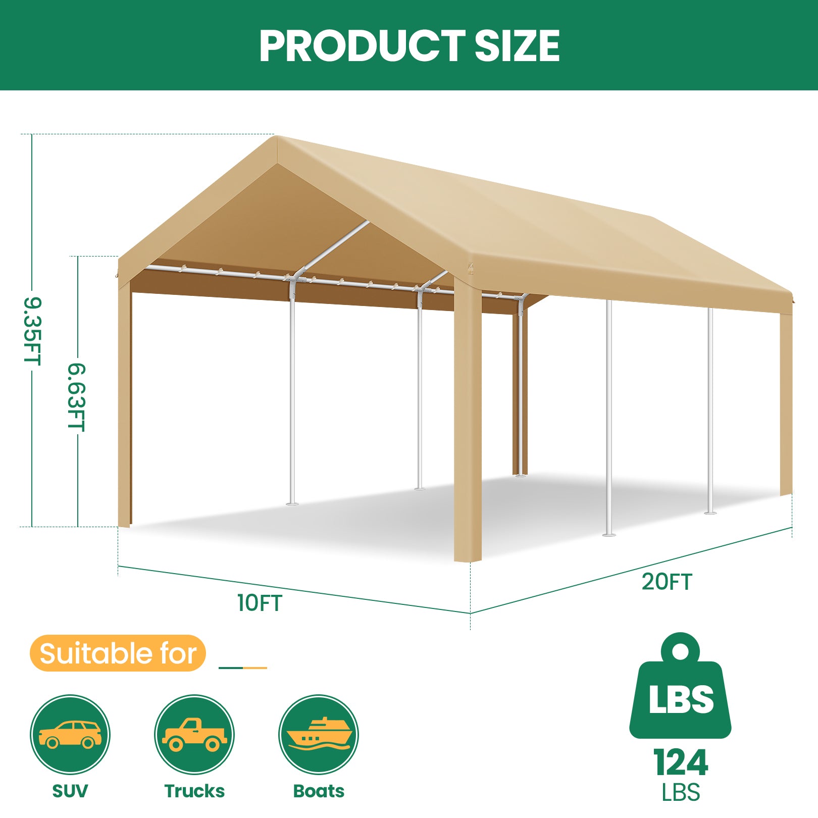 Hoteel Carport Heavy Duty Canopy, Portable Garage Metal Steel Frame & Polyester Top Carport Shelter for Outdoor Truck Boat Car Port Party Storage Car Canopy