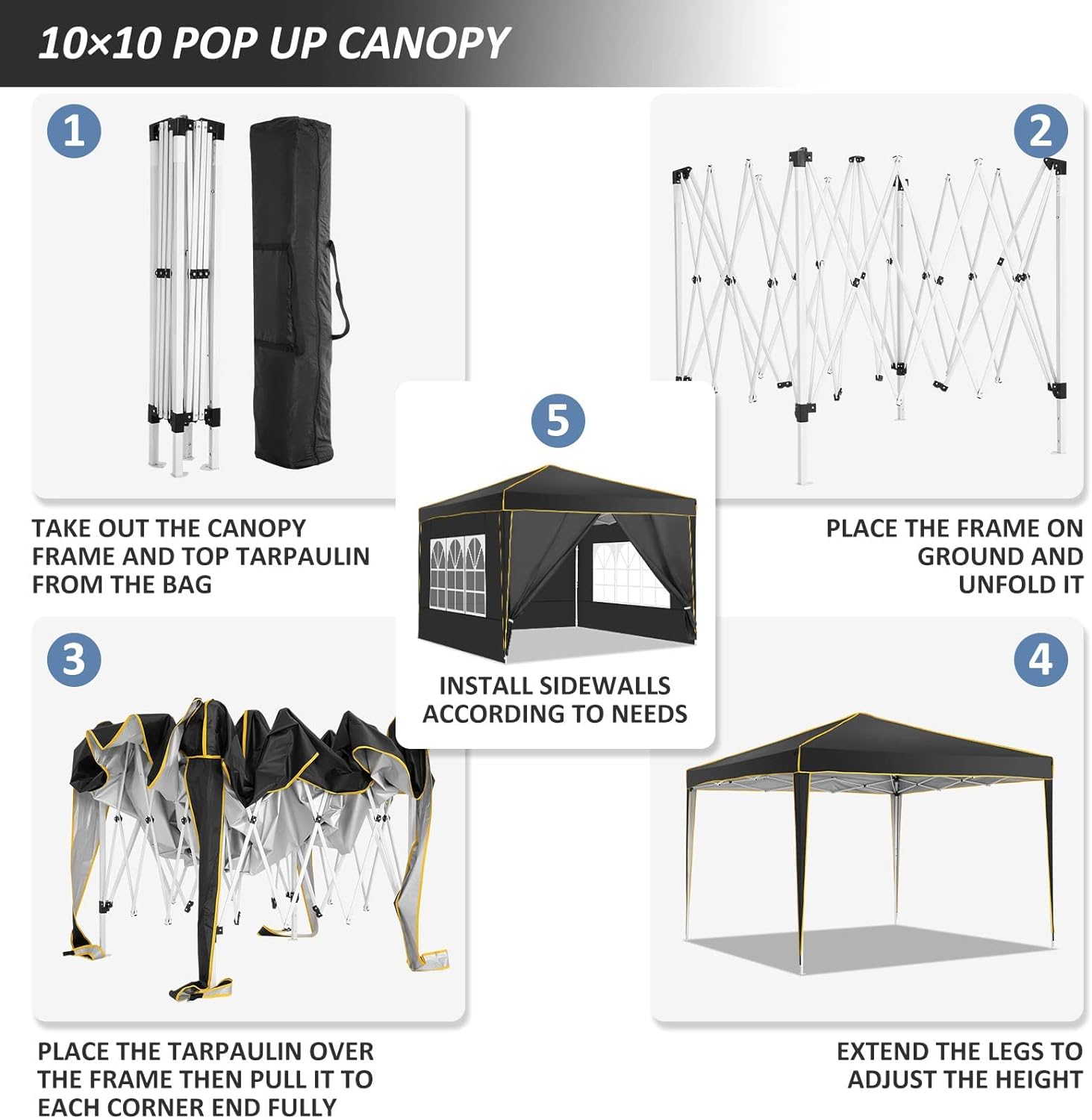 HOTEEL Pop up Canopy Tent 10x10 Commercial Instant Canopy with 4 Sidewalls & Carry Bag,Portable Tent for Parties Beach Camping Party Event Shelter Sun Shade
