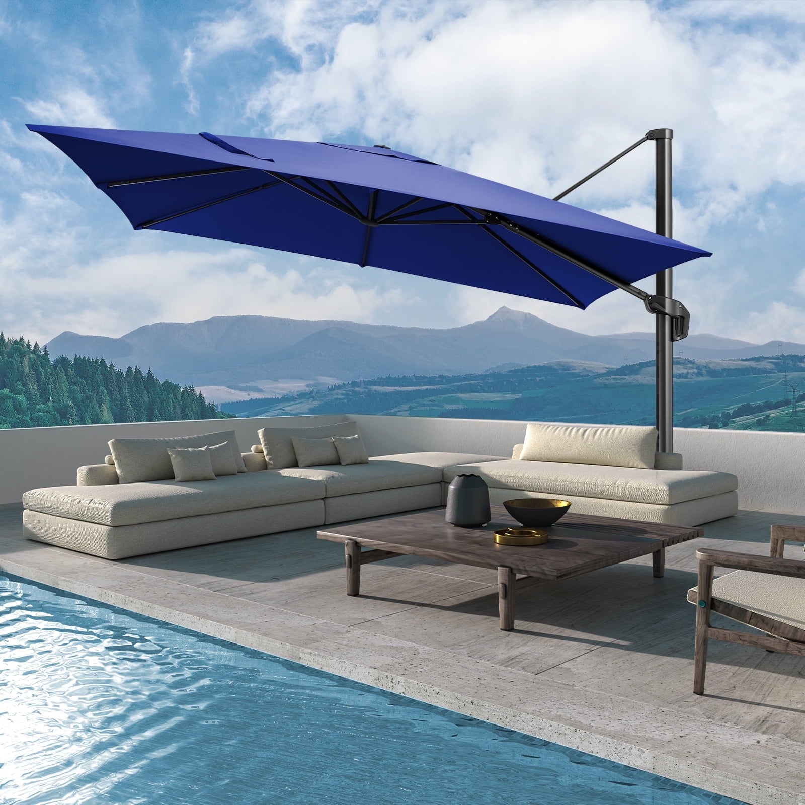 COBIZI 10x10ft Square Outdoor Patio Umbrella Cantilever Umbrella Large Offset Hanging Umbrella Aluminum Umbrella with 360¡ãRotation Adjustable Garden Pool Umbrella,Navy blue