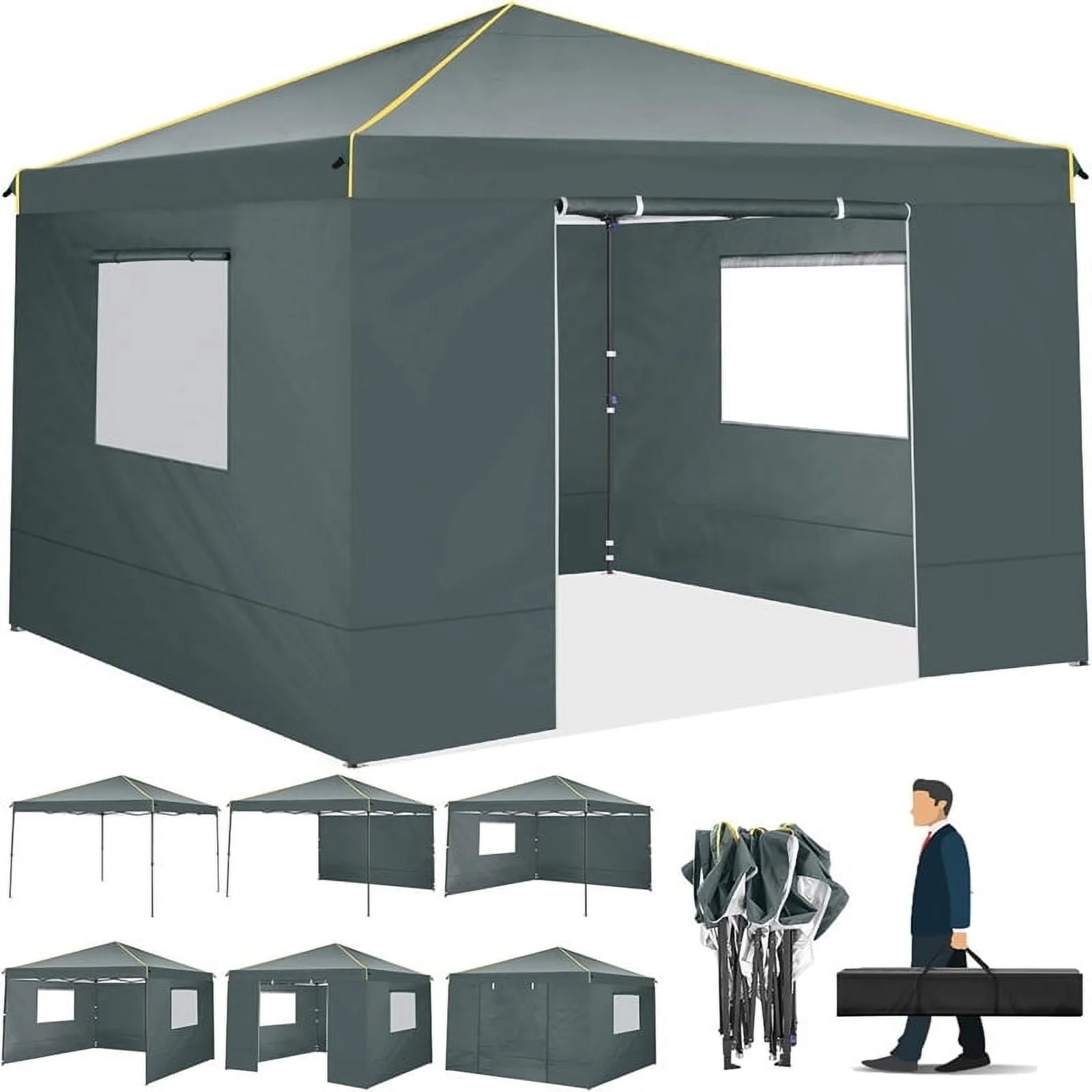 HOTEEL 10' x 10' Outdoor Canopy Party Tent EZ Pop up Canopy Portable Commercial Instant Canopy Shelter Tent Waterproof Gazebo with 4 Sidewalls & Carry Bag,Stakes & Ropes,Black
