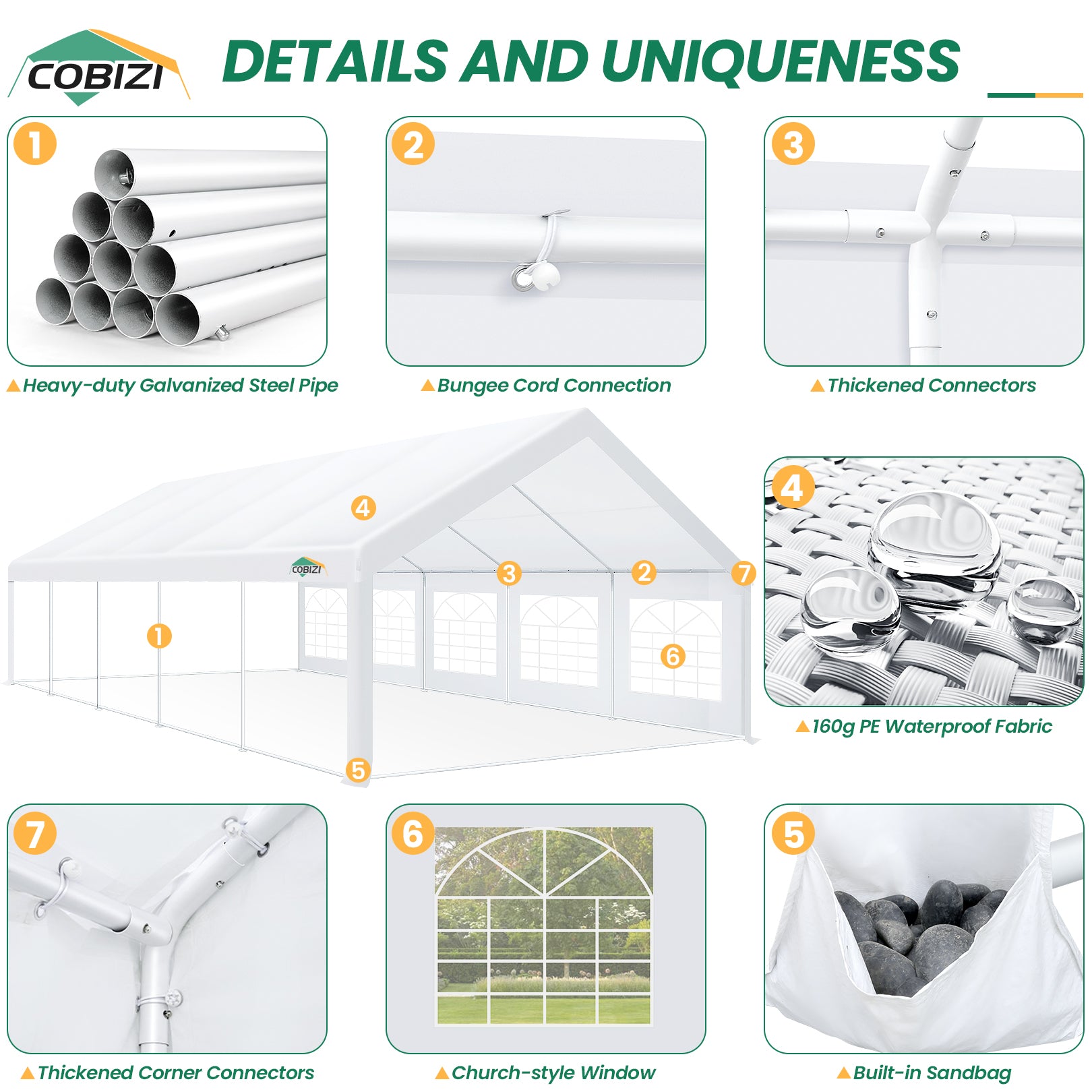 HOTEEL 16'x32' Heavy Duty Party Tent, Wedding Tent, Event Tents, Carport Event Tent with 8 Removable Sidewalls, Outdoor Canopy with Built-in Sandbag, UV50+, Big Tent For Party, Waterproof, White