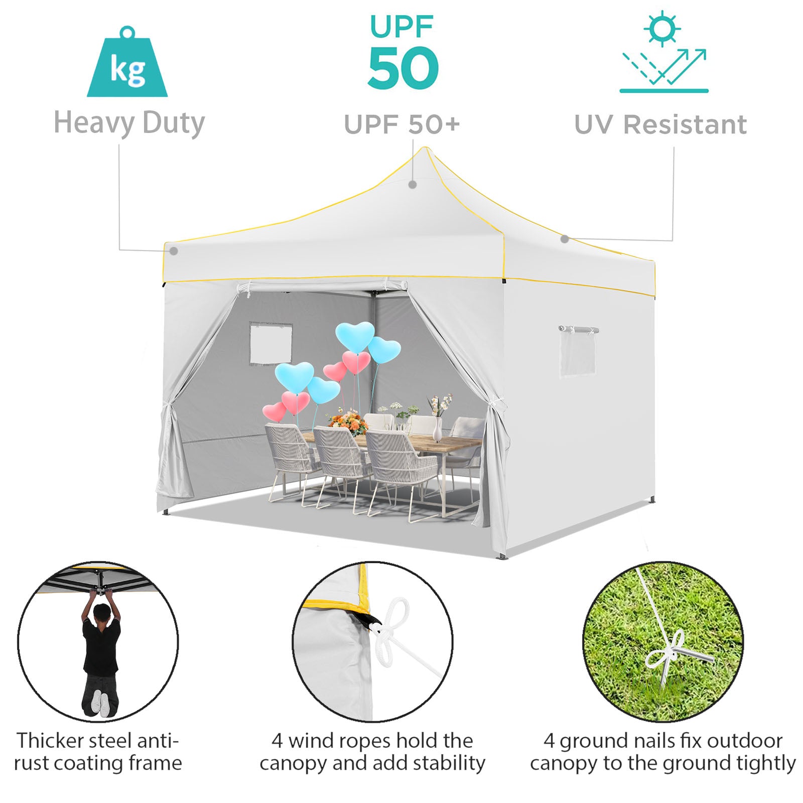 YUEBO 10x10 FT Outdoor Pop Up Canopy Tent Heavy Duty Commercial Instant Shelter Waterproof Party Tent Gazebo with 4 Removable Sidewalls