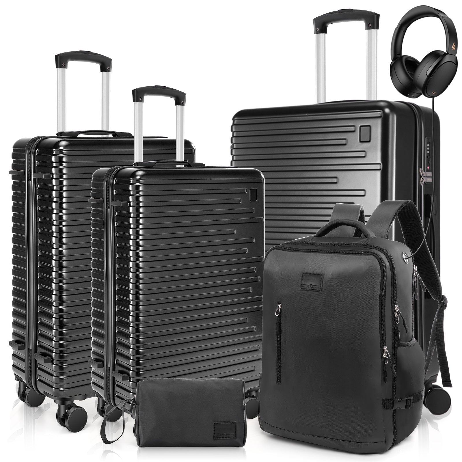 Hoteel 5 Piece Hardshell Luggage Set,Expandable PC+ABS Durable Suitcase,Hardside Lightweight Suitcase with TSA Lock Spinner Wheels,Navy Blue