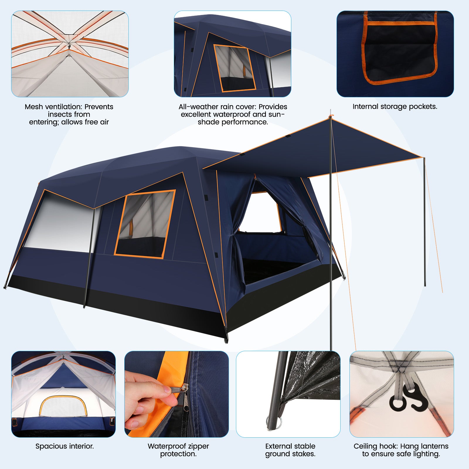 HOTEEL 10 Person Camping Tent Family Tents, Instant Cabin Tents, Family Cabin Multi Room Pop Up Tents Car Camping for Parties, Music Festival Tent, Big, Easy Up, Included Storage Pockets