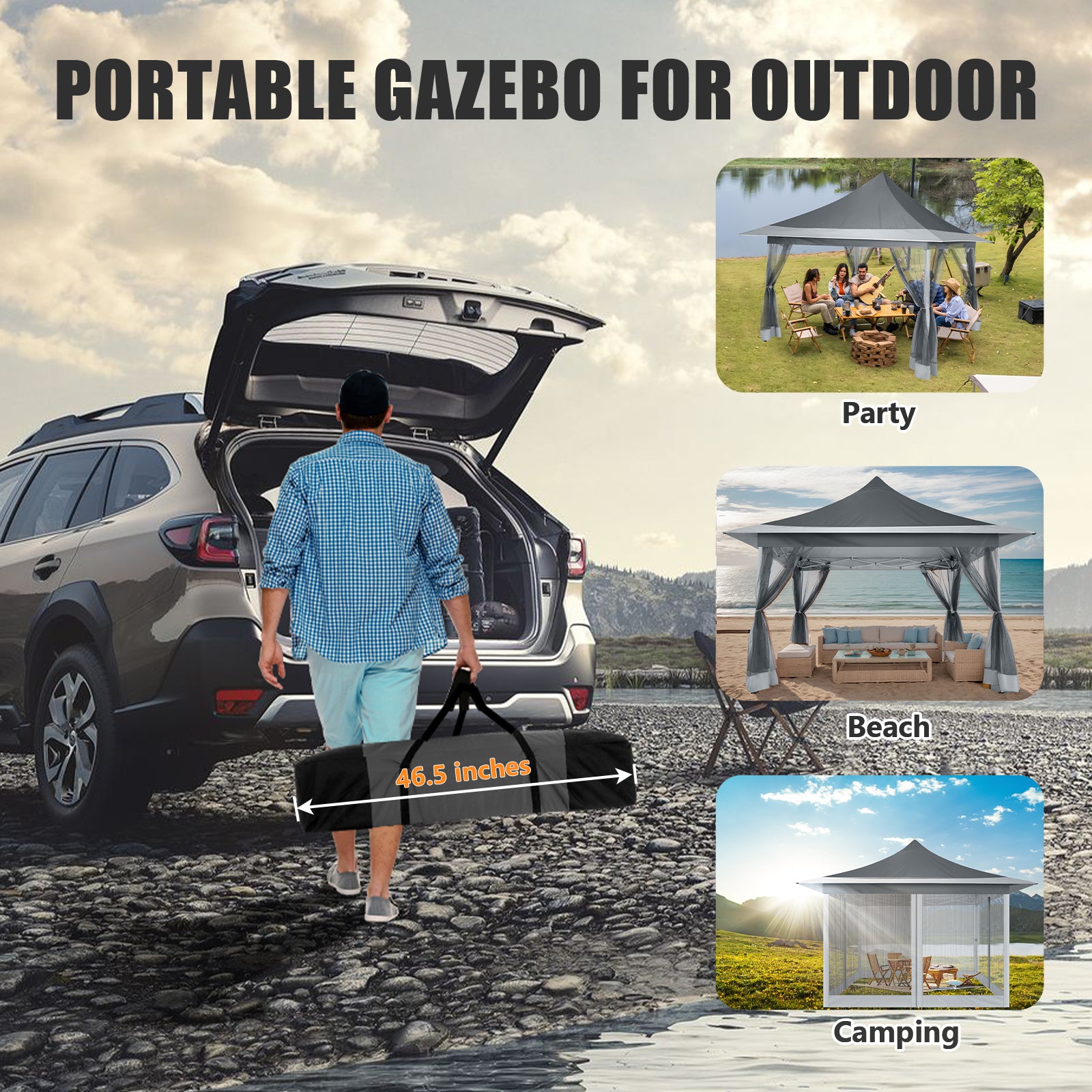 HOTEEL 12x12 EZ Pop Up Gazebo Tent with Sidewalls,Patio Gazebo Instant Shelter for Outdoor Party Camping Backyard Beach with Carry Bag,Stakes,Ropes,Khaki