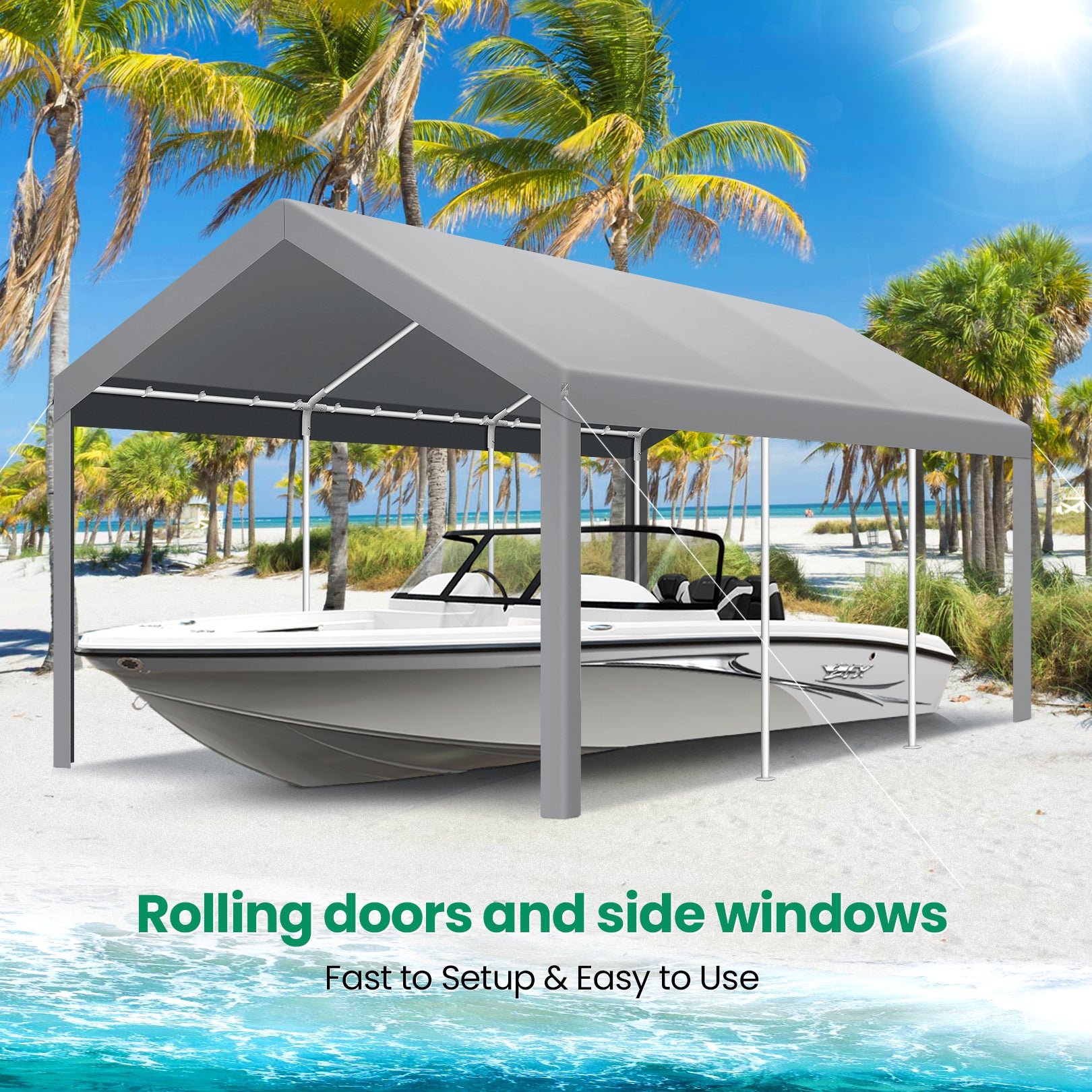 Hoteel 10'x20' Carport Heavy Duty Galvanized Car Canopy Tents with Powder-Coated Steel Frame, Quick Assembly Steel Shelter with All-Season Tarp for Outdoor Truck Boat Car Port Party Storage