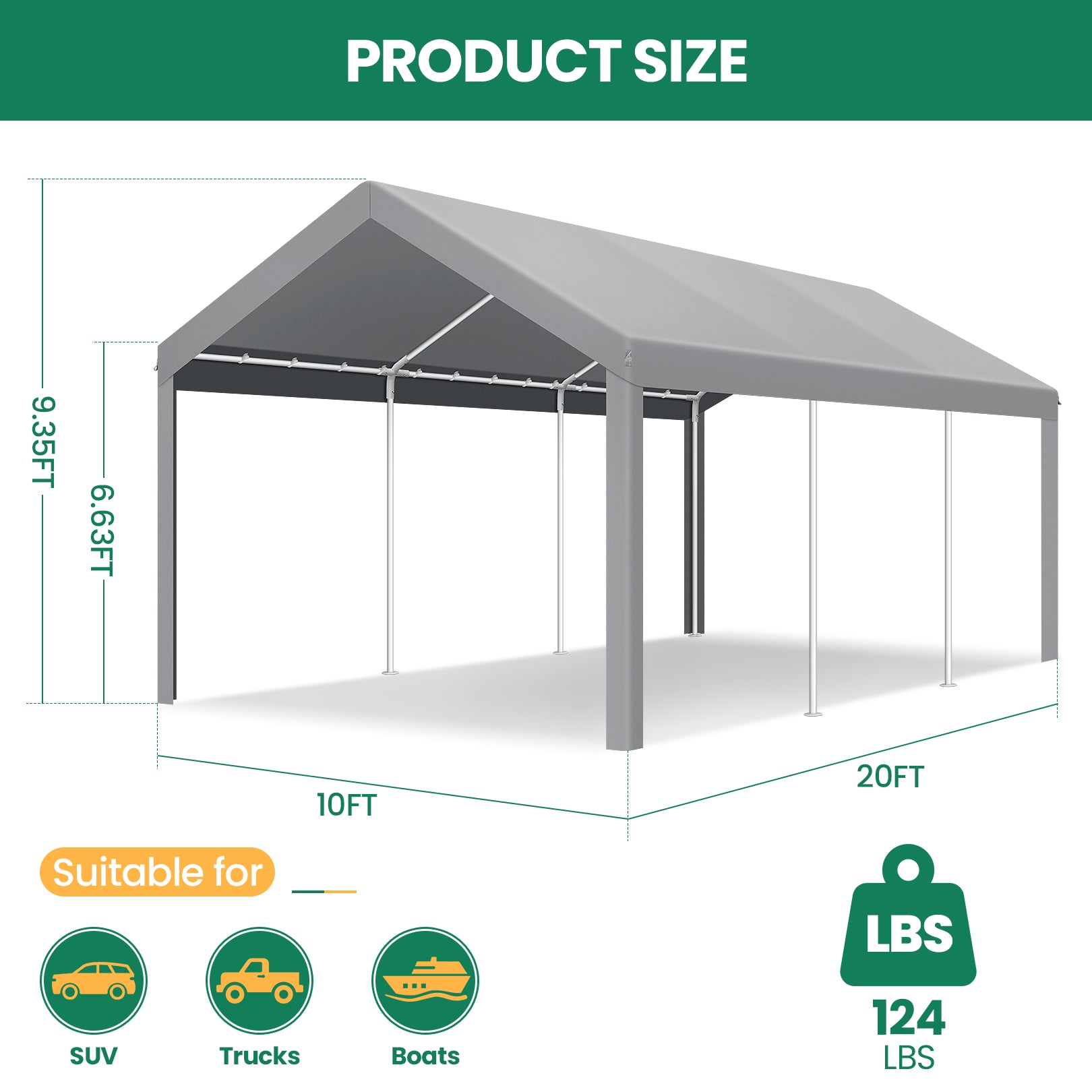 Hoteel Carport Heavy Duty Canopy, Portable Garage Metal Steel Frame & Polyester Top Carport Shelter for Outdoor Truck Boat Car Port Party Storage Car Canopy