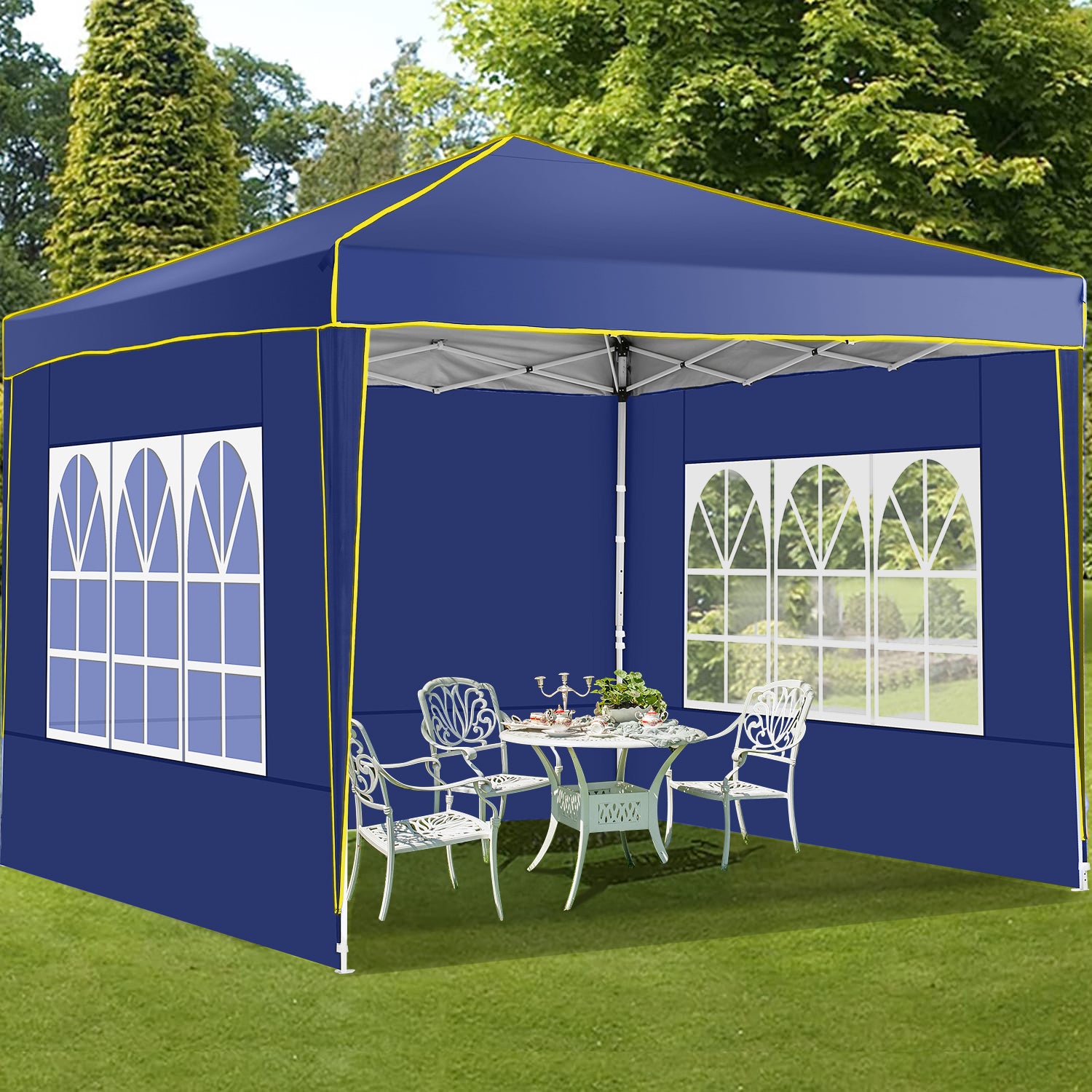 COBIZI 10'x10' Pop up Canopy Tent Commercial Instant Canopy with 4 Sidewalls & Carry Bag 4 Stakes & Ropes & Sandbags Portable Tent for Parties Beach Camping Party Event Shelter Sun Shade
