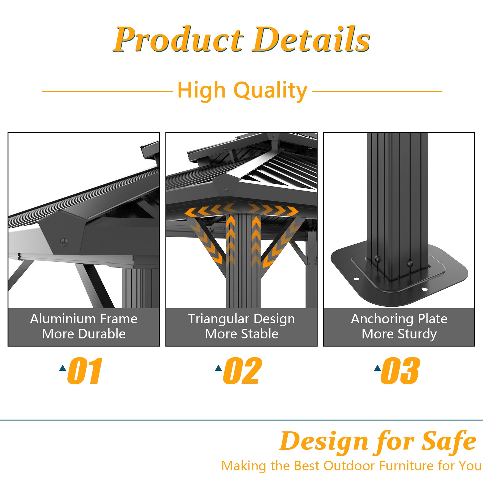 Hoteel 10' x 12' Hardtop Gazebo Heavy Duty Outdoor Gazebo with Galvanized Steel Double Roof, Flame-Retardant Curtains and Netting, Permanent Gazebo for Patio, Lawn and Backyard, Black