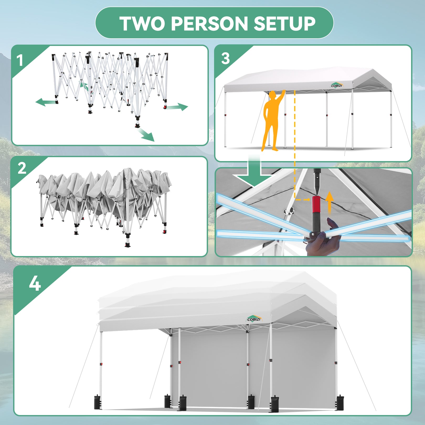 COBIZI 10x20 Pop Up Canopy-Easy Up Carport Canopy with One Push Setup-Outdoor Sun Shade&Waterppof Tent for Parties, Camping, Events-with 2 Sidewalls,Portable Bag,4 Weight Bags,4 Ropes&10 Stakes