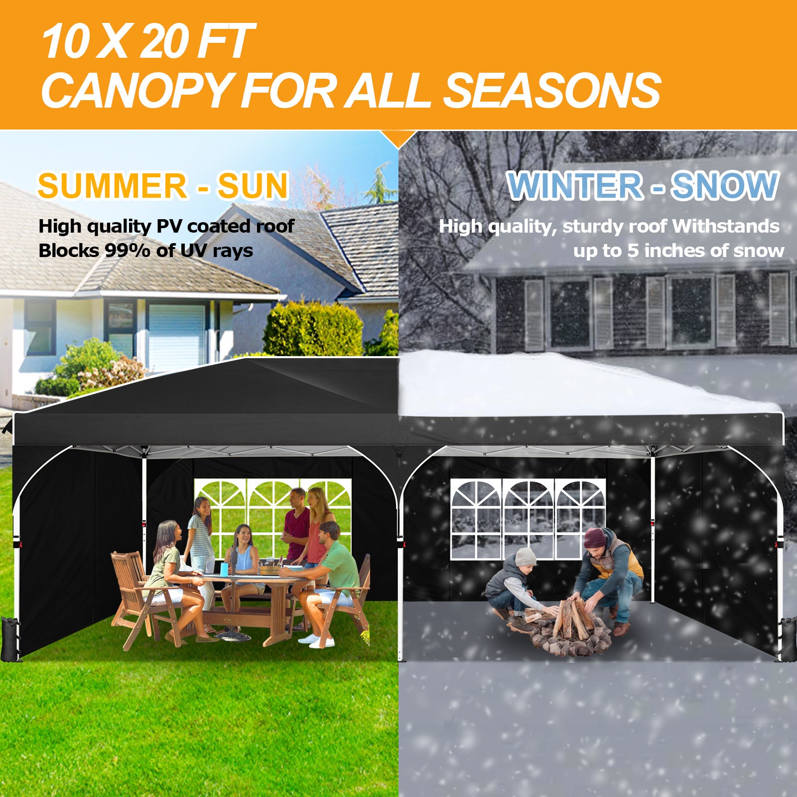 Cobizi 10'x20' Instant Pop Up Canopy With One Push Central Button Air Vent & Reflective Strip SPC142