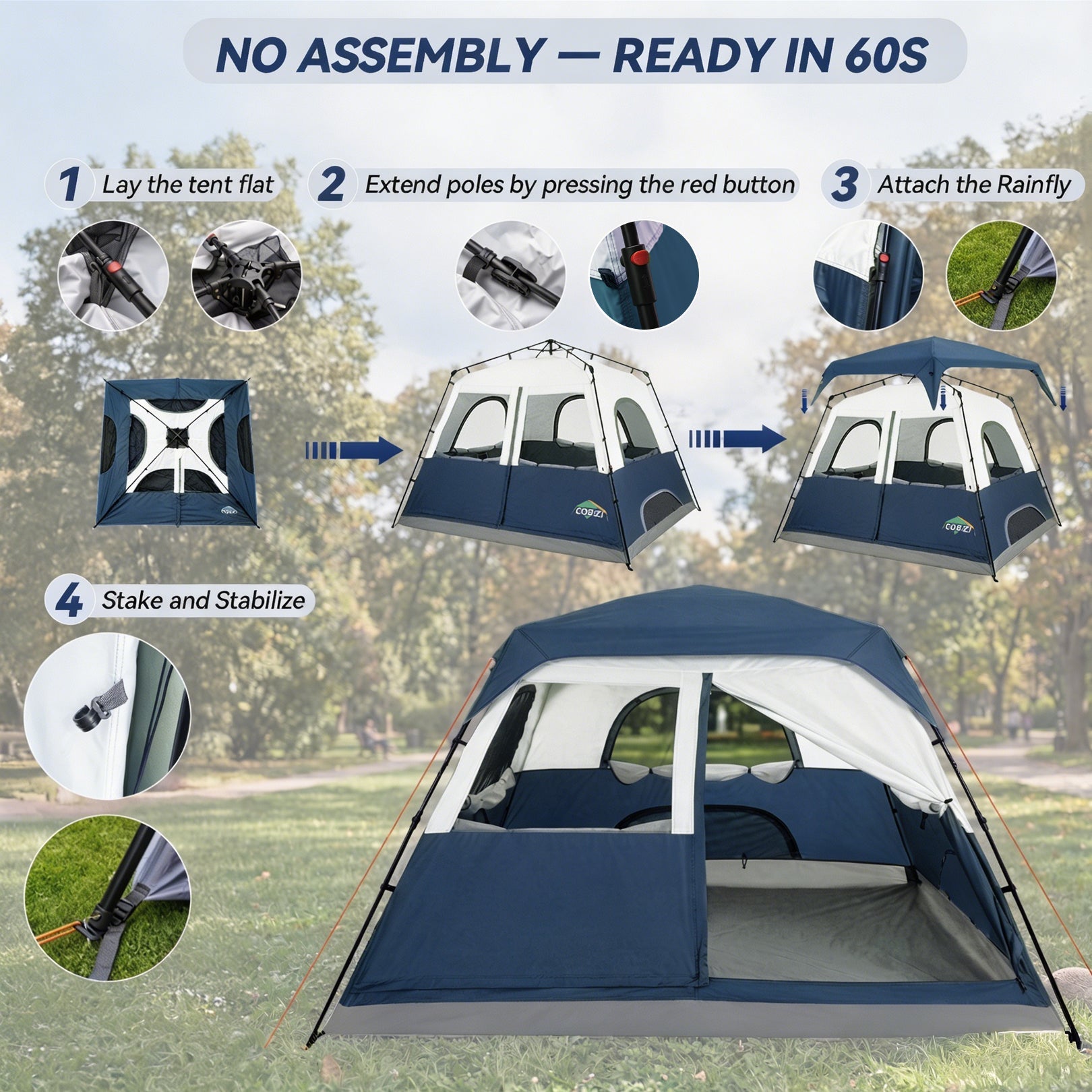 COBIZI 6-8 Person Portable Easy Setup Camping Tent with Removable Rainfly, 10'x9' SPC000298
