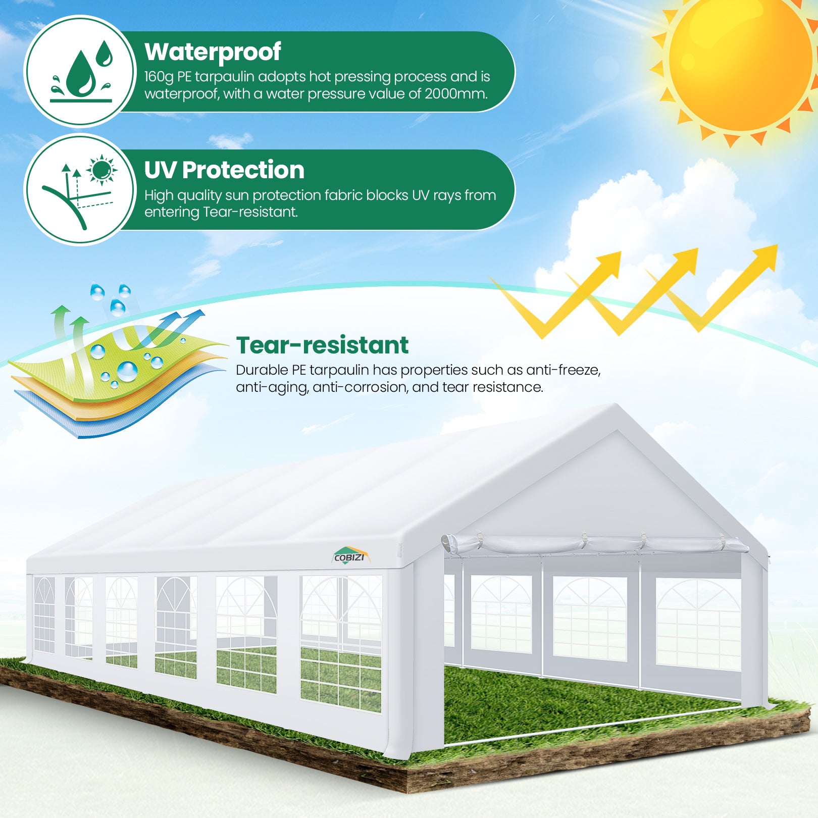 COBIZI 20'x40' Heavy Duty Party Canopy with 12 Sidewalls & Built-in Sandbags SPC000168